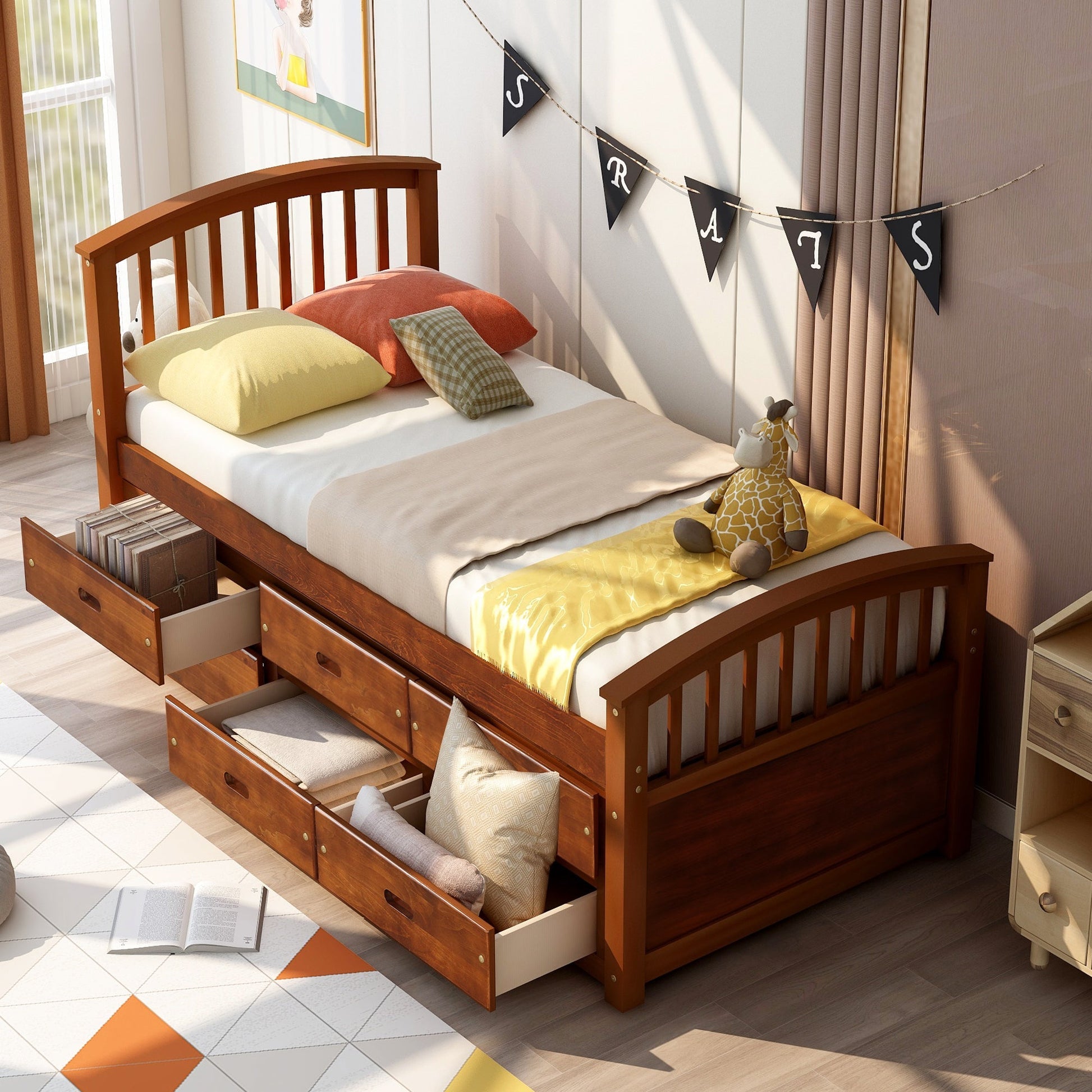 Twin Bed Frame With 6 Drawers, Constructed From High - Quality Solid Wood (SG000119AAP) - Direct Wicker