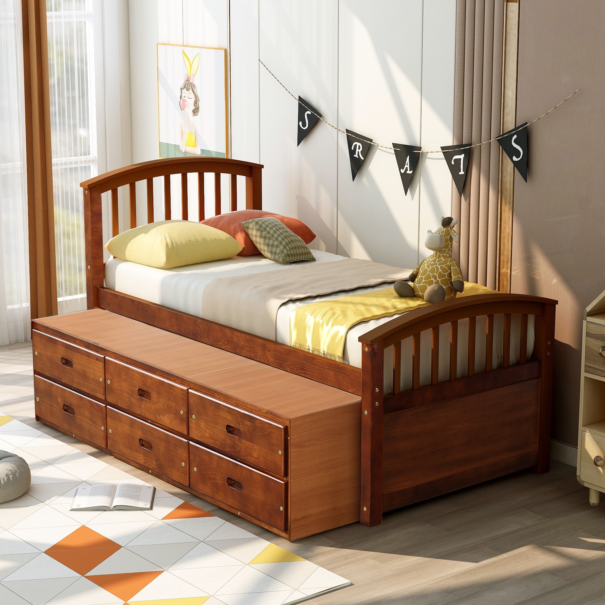 Twin Bed Frame With 6 Drawers, Constructed From High - Quality Solid Wood (SG000119AAP) - Direct Wicker