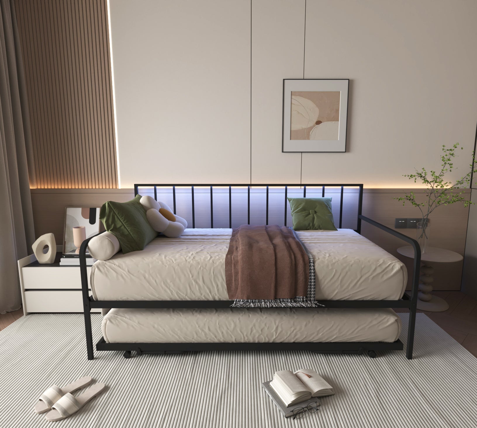 Twin Daybed with RGB LED Lights & Charging Station (W2129P244576) - Direct Wicker