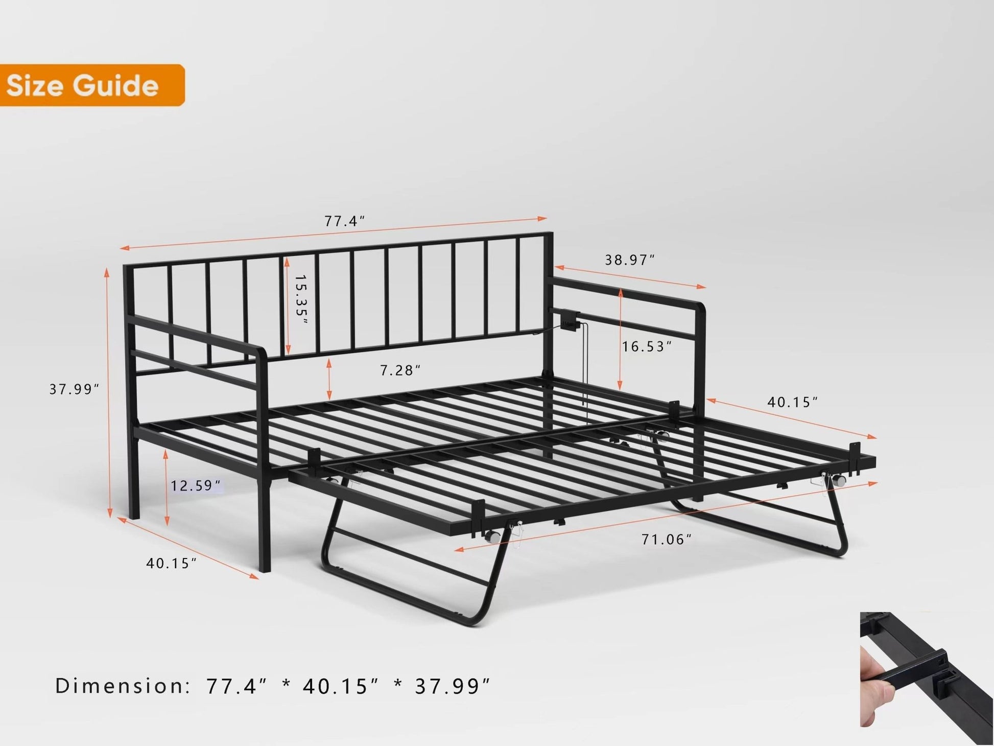 Twin Daybed with RGB LED Lights & Charging Station (W2129P244576) - Direct Wicker