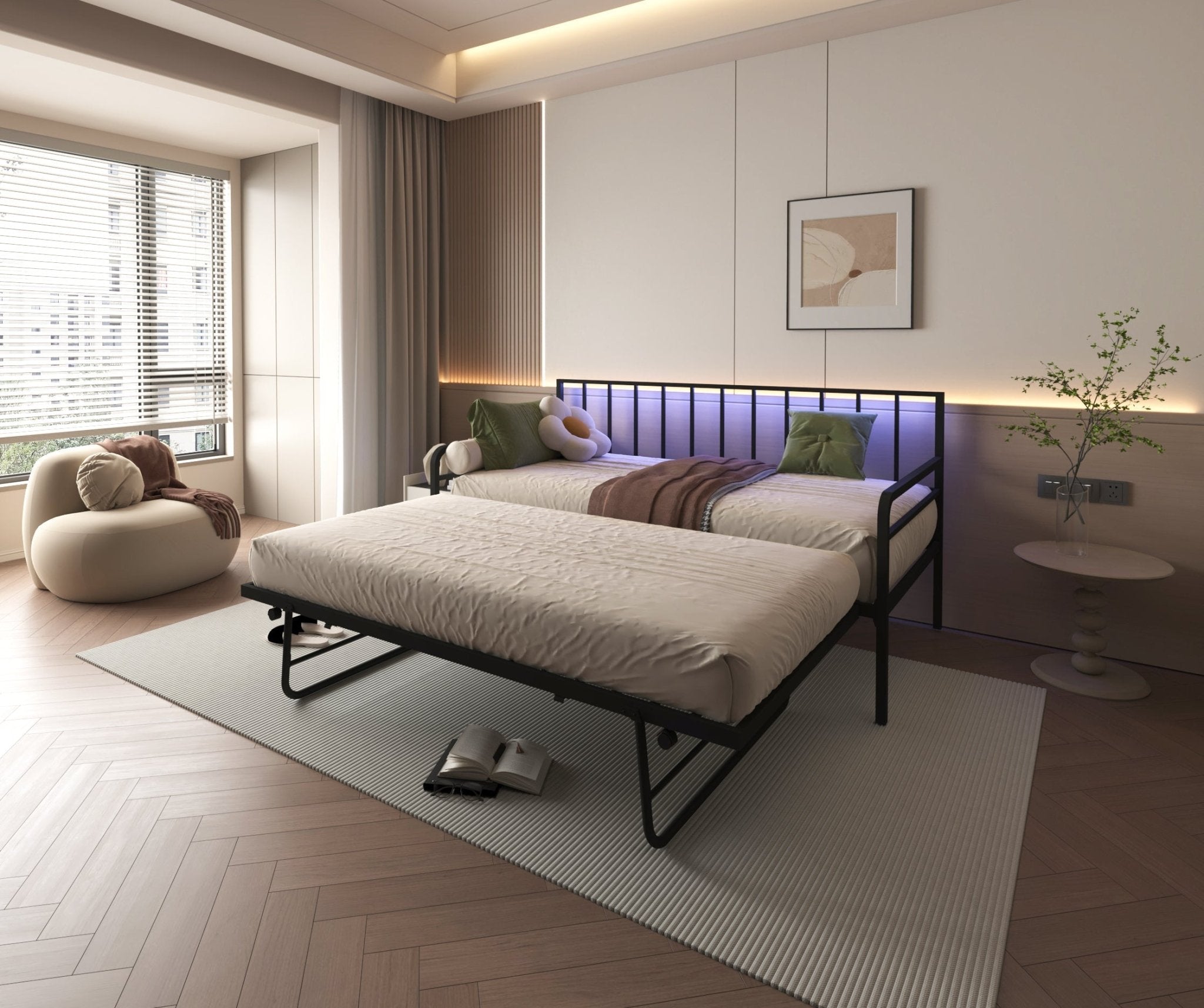 Twin Daybed with RGB LED Lights & Charging Station (W2129P244576) - Direct Wicker