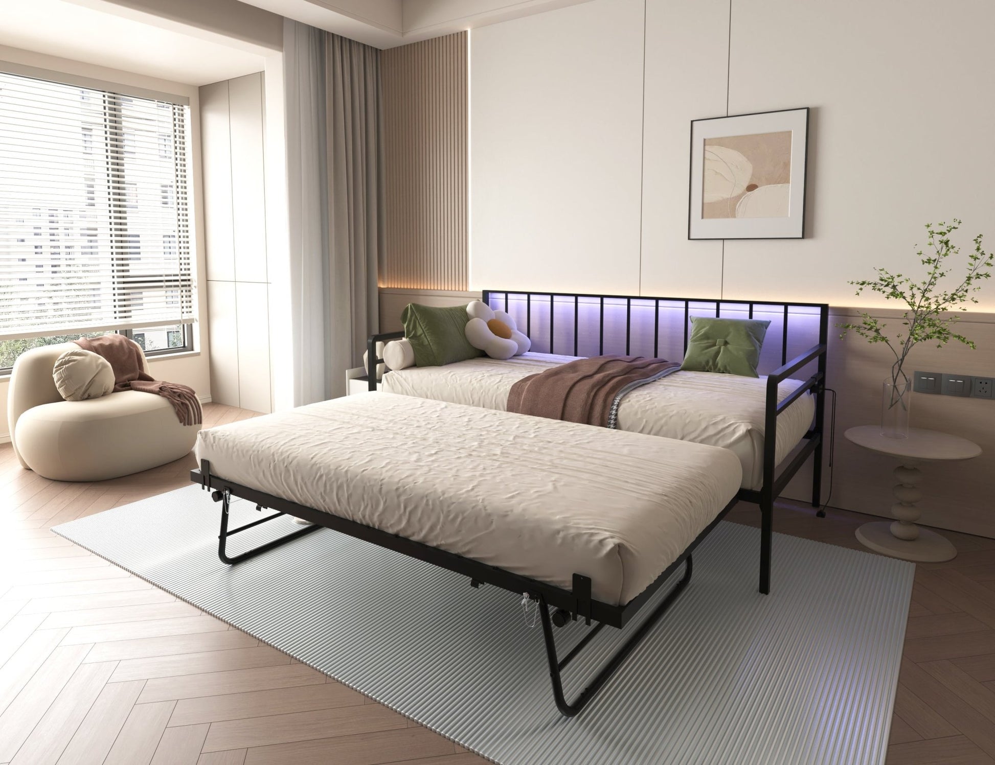 Twin Daybed with RGB LED Lights & Charging Station (W2129P244576) - Direct Wicker