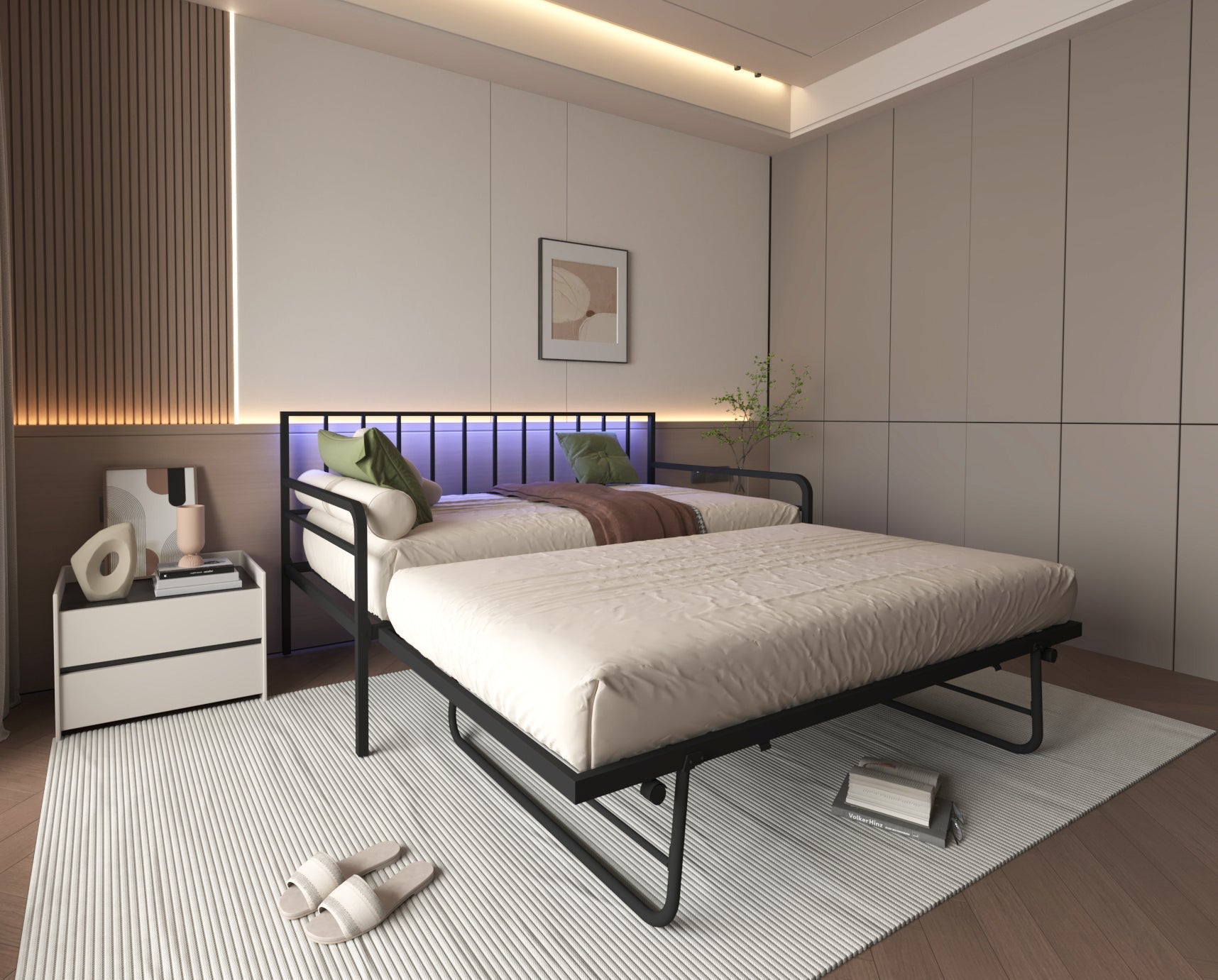 Twin Daybed with RGB LED Lights & Charging Station (W2129P244576) - Direct Wicker