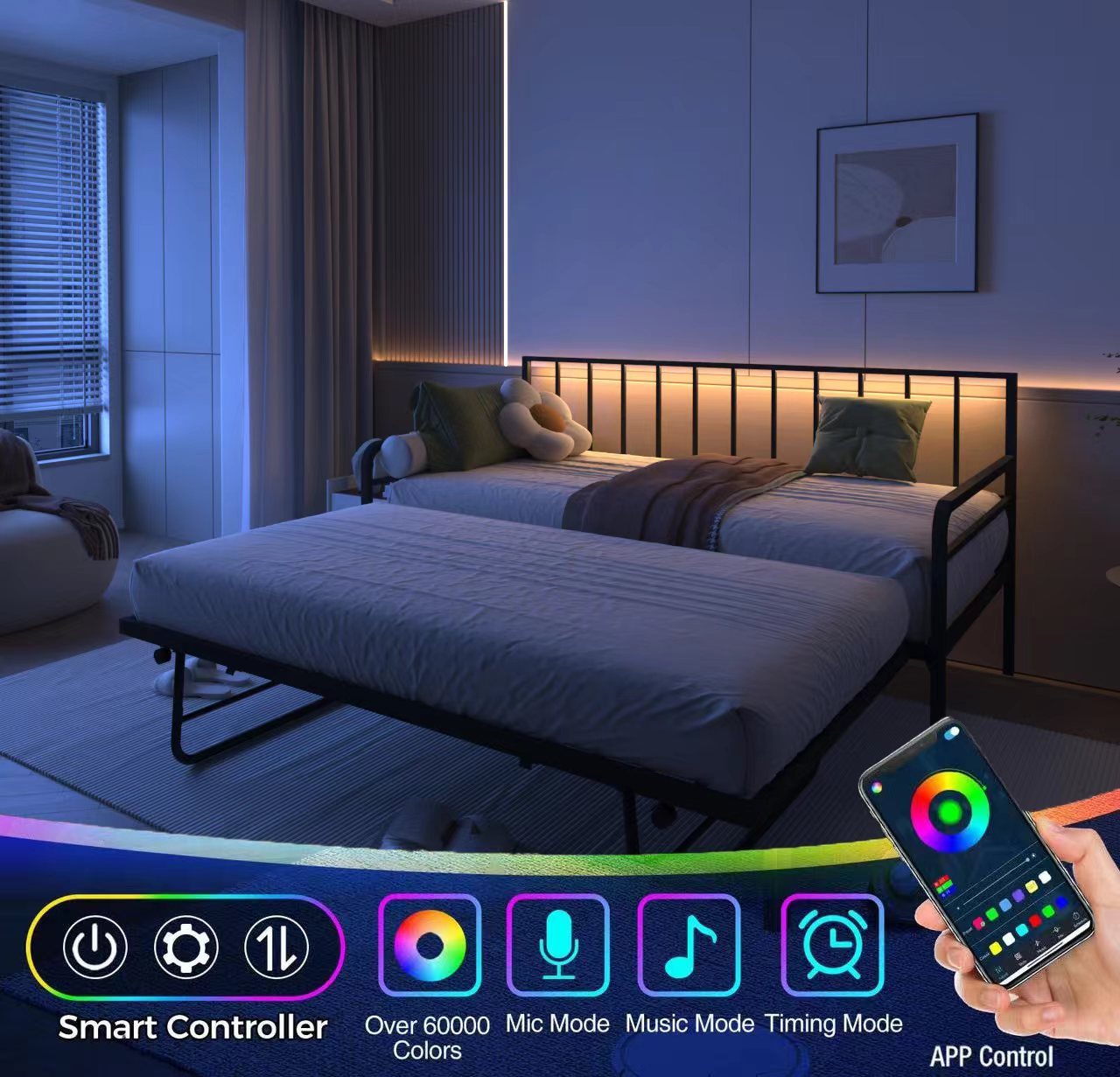 Twin Daybed with RGB LED Lights & Charging Station (W2129P244576) - Direct Wicker