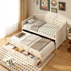 Twin Daybed with Trundle, Twin Size Beige Daybed with 2 Storage Drawers - Direct Wicker