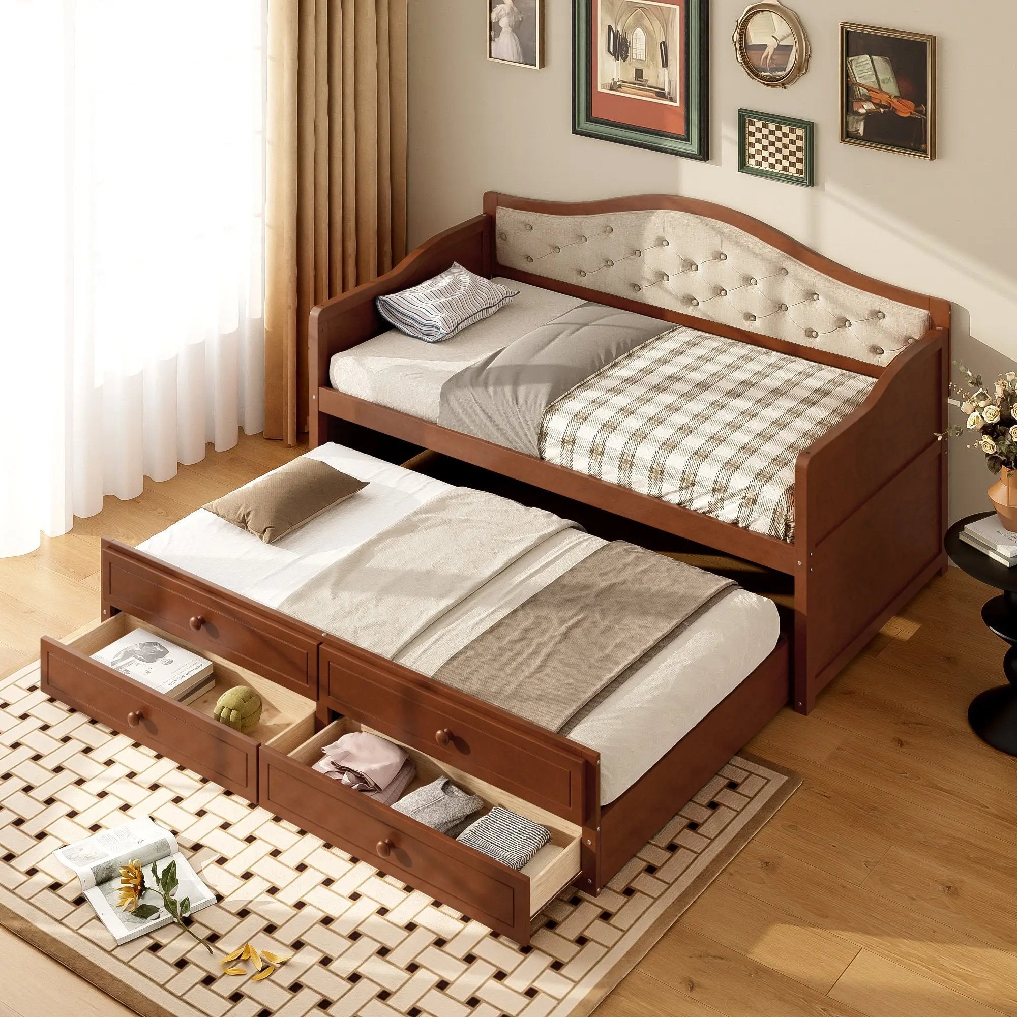 Twin Daybed with Trundle, Twin Size Daybed with 2 Storage Drawers - Direct Wicker