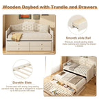 Twin Daybed with Trundle, Twin Size Beige Daybed with 2 Storage Drawers - Direct Wicker