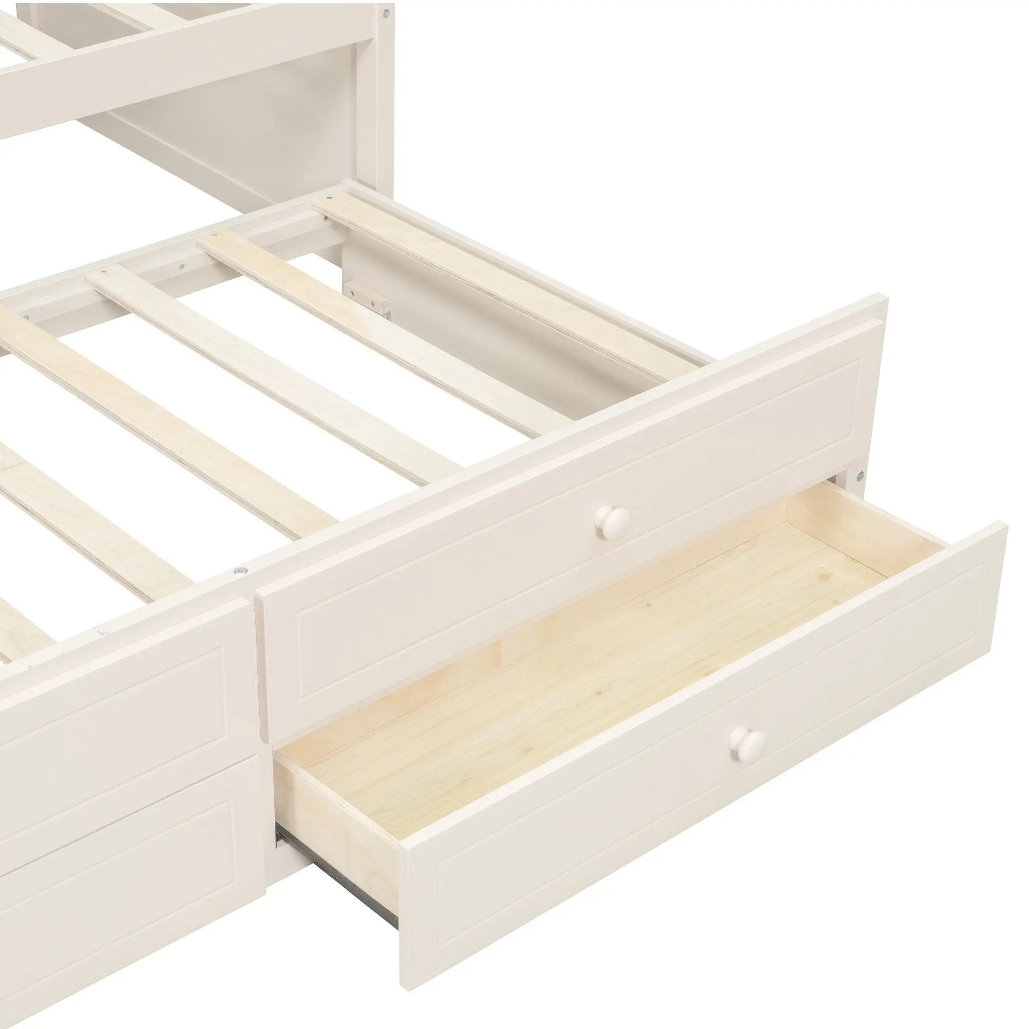 Twin Daybed with Trundle, Twin Size Beige Daybed with 2 Storage Drawers - Direct Wicker