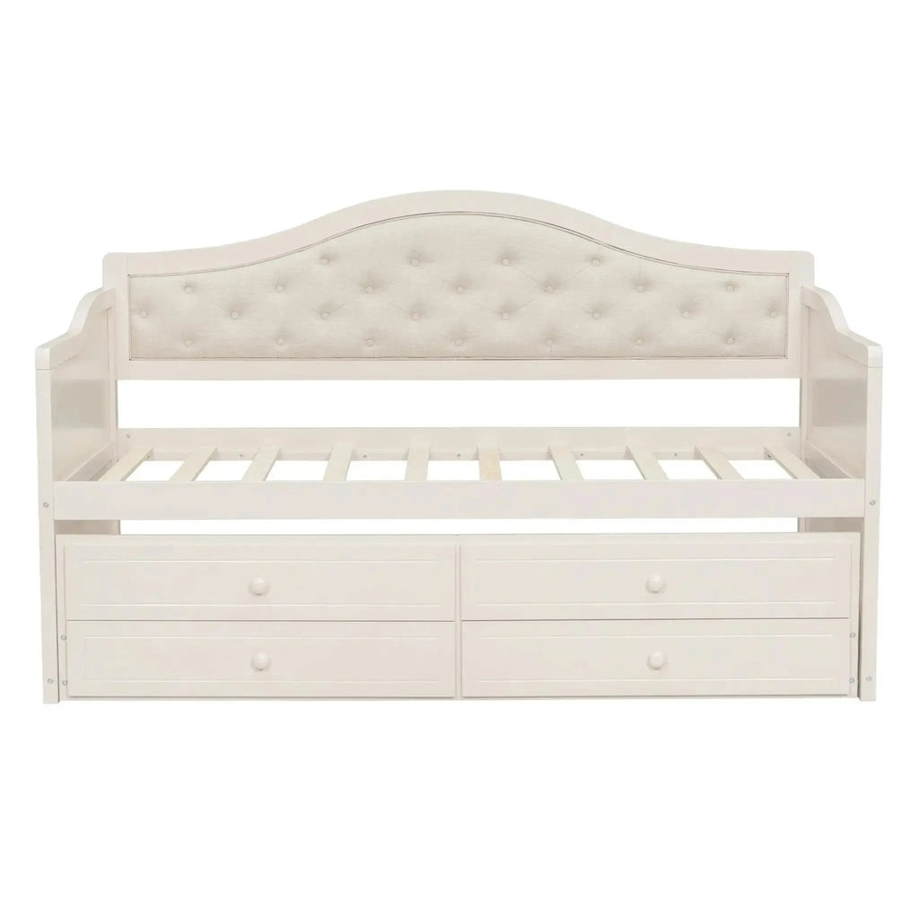 Twin Daybed with Trundle, Twin Size Beige Daybed with 2 Storage Drawers - Direct Wicker