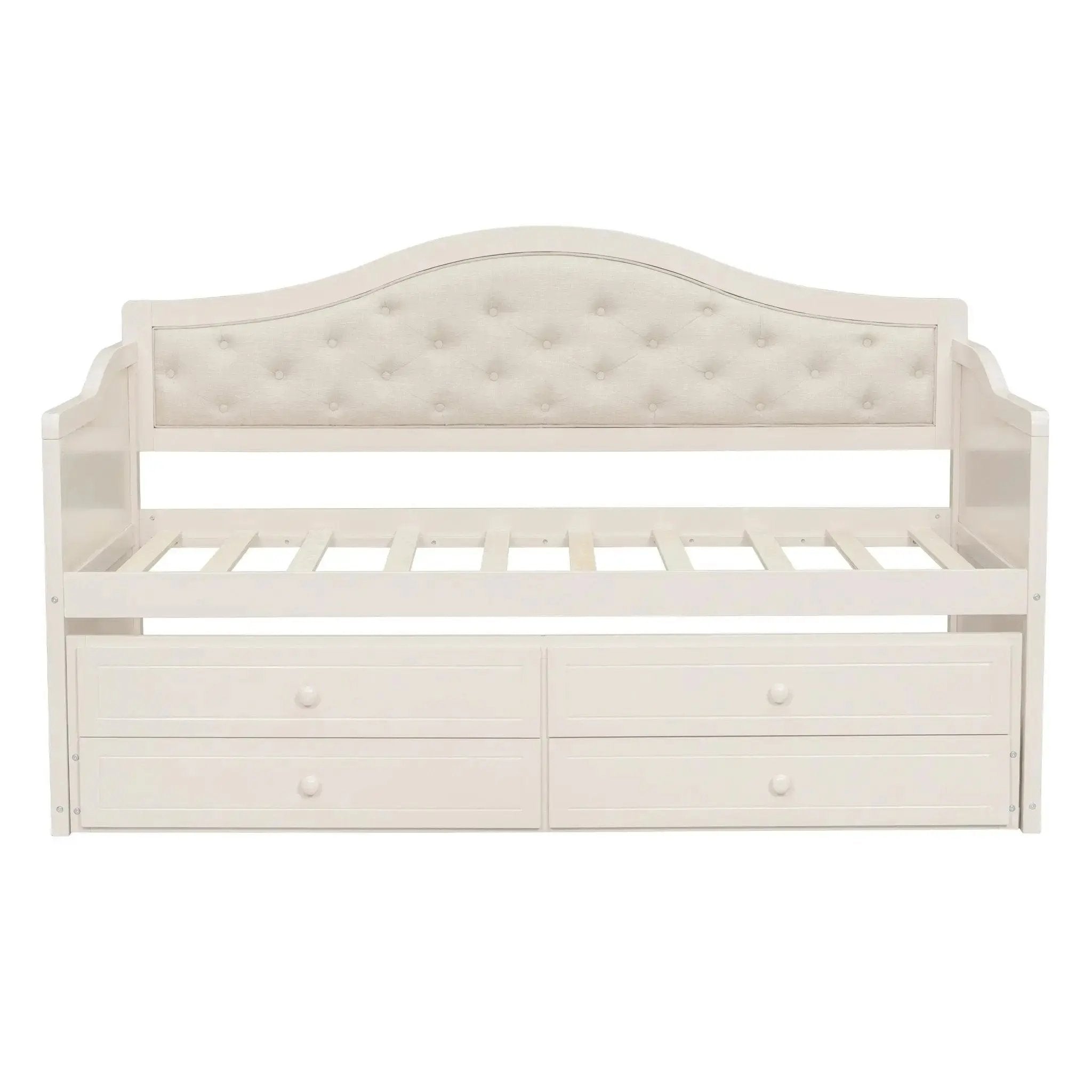 Twin Daybed with Trundle, Twin Size Beige Daybed with 2 Storage Drawers - Direct Wicker