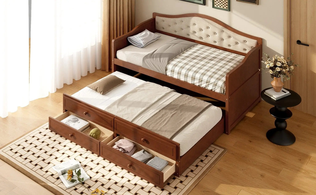 Twin Daybed with Trundle, Twin Size Daybed with 2 Storage Drawers - Direct Wicker