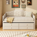 Twin Daybed with Trundle, Twin Size Beige Daybed with 2 Storage Drawers - Direct Wicker