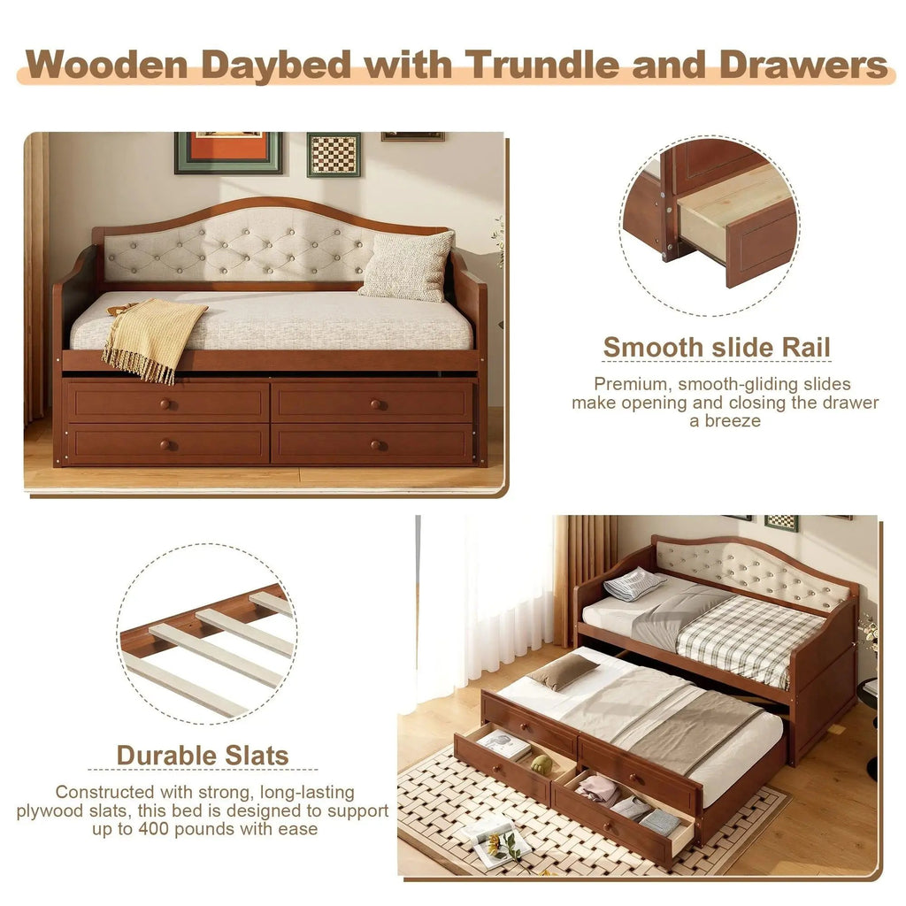 Twin Daybed with Trundle, Twin Size Daybed with 2 Storage Drawers - Direct Wicker