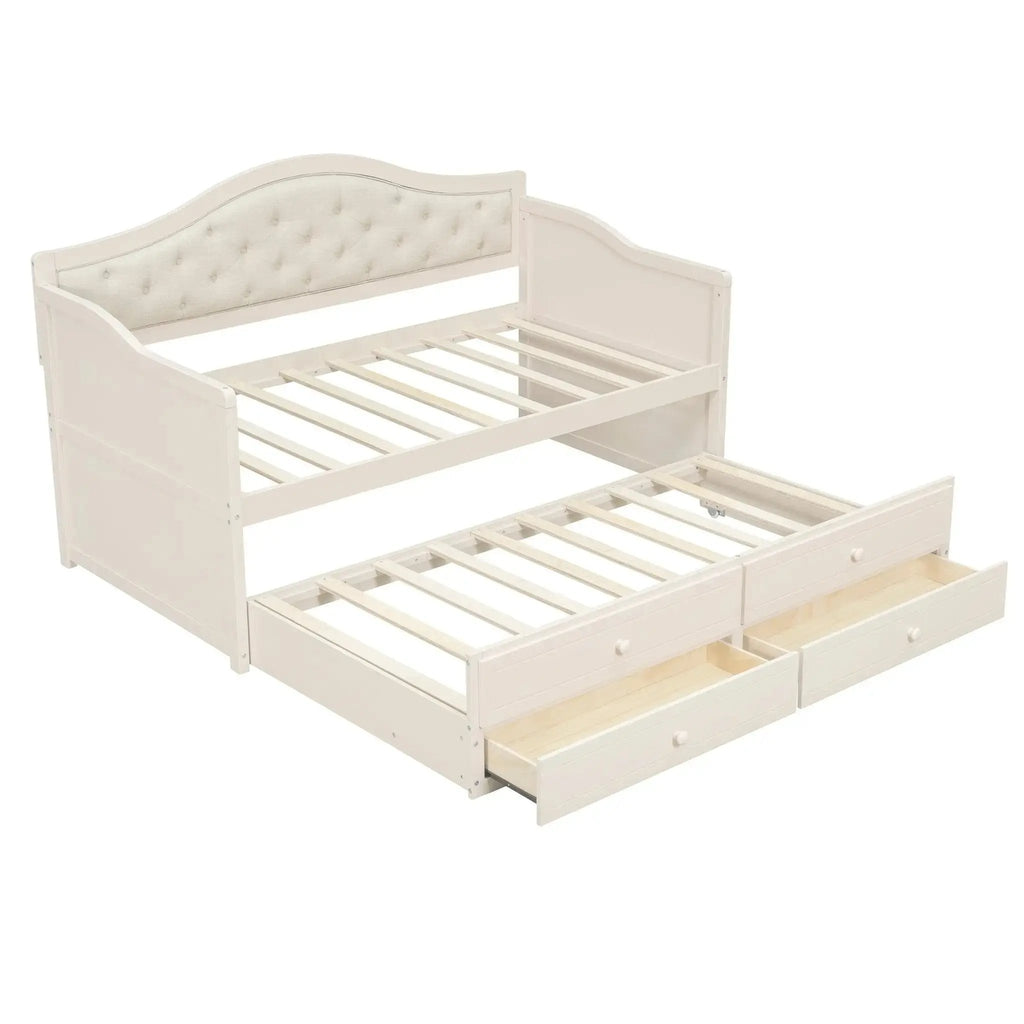 Twin Daybed with Trundle, Twin Size Beige Daybed with 2 Storage Drawers - Direct Wicker