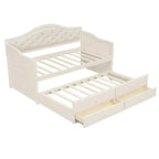 Twin Daybed with Trundle, Twin Size Beige Daybed with 2 Storage Drawers - Direct Wicker