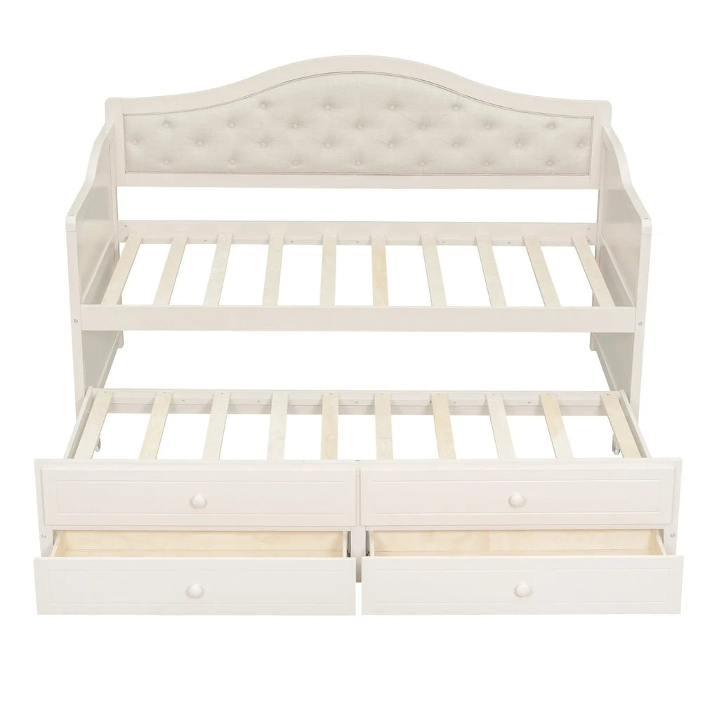 Twin Daybed with Trundle, Twin Size Beige Daybed with 2 Storage Drawers - Direct Wicker