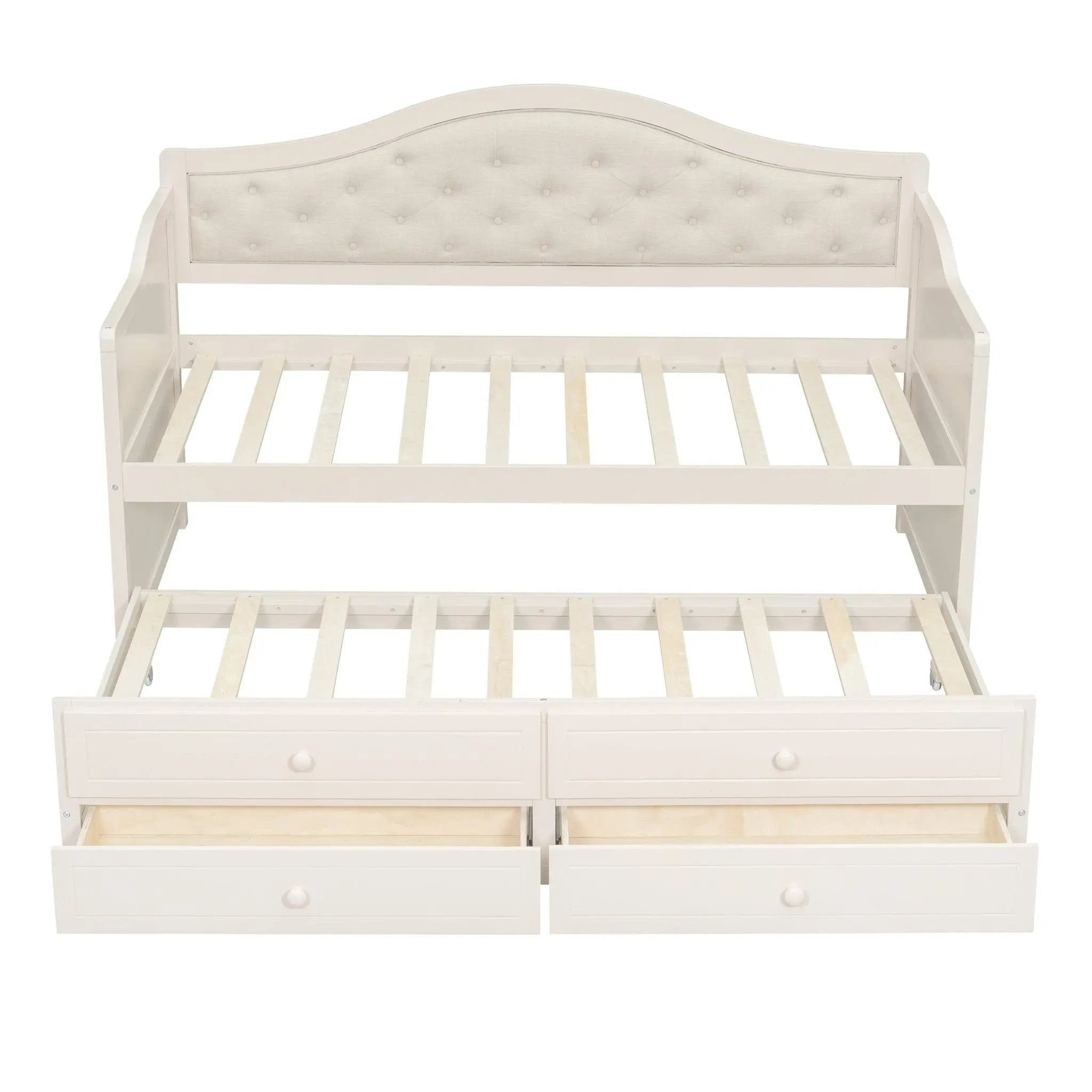 Twin Daybed with Trundle, Twin Size Beige Daybed with 2 Storage Drawers - Direct Wicker