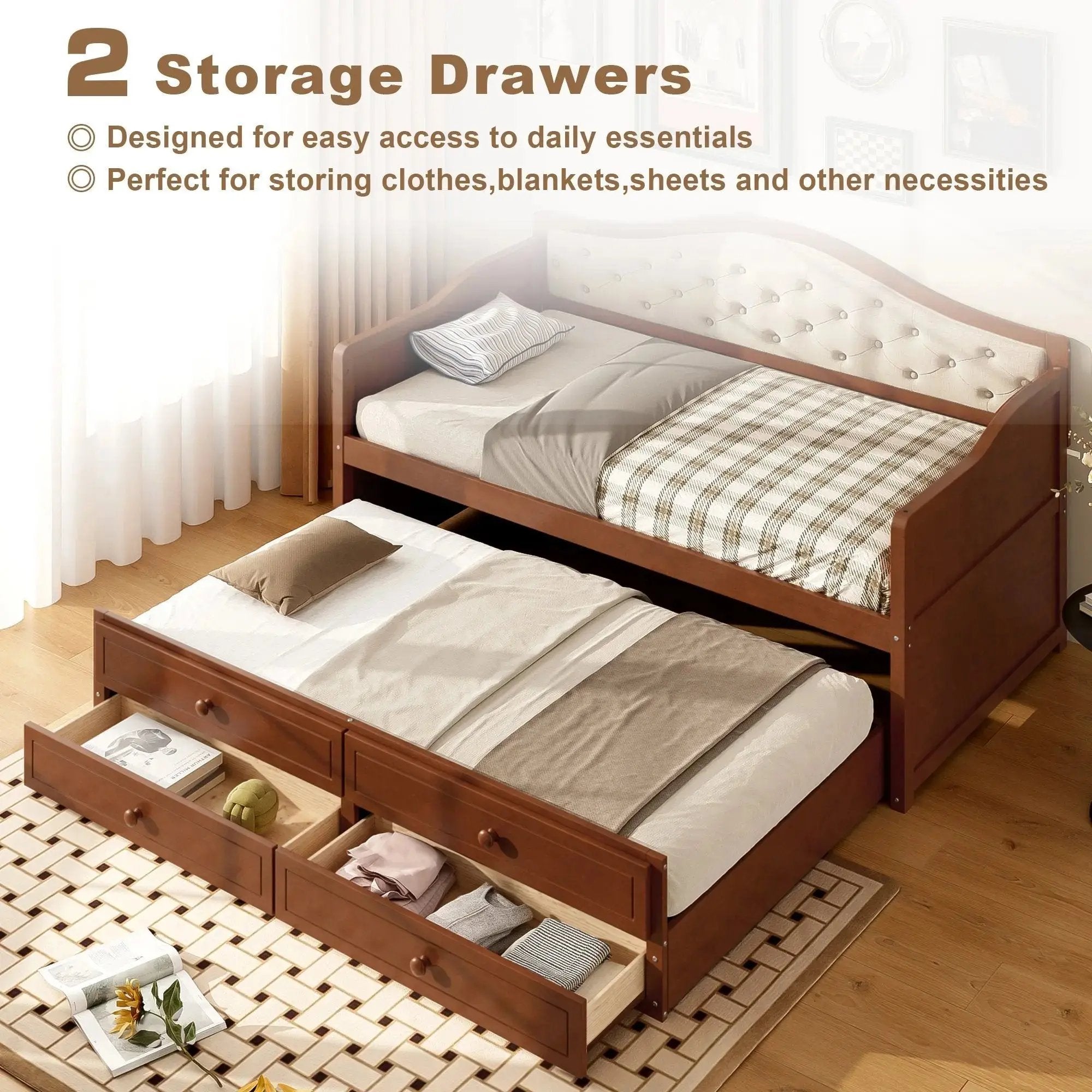 Twin Daybed with Trundle, Twin Size Daybed with 2 Storage Drawers - Direct Wicker