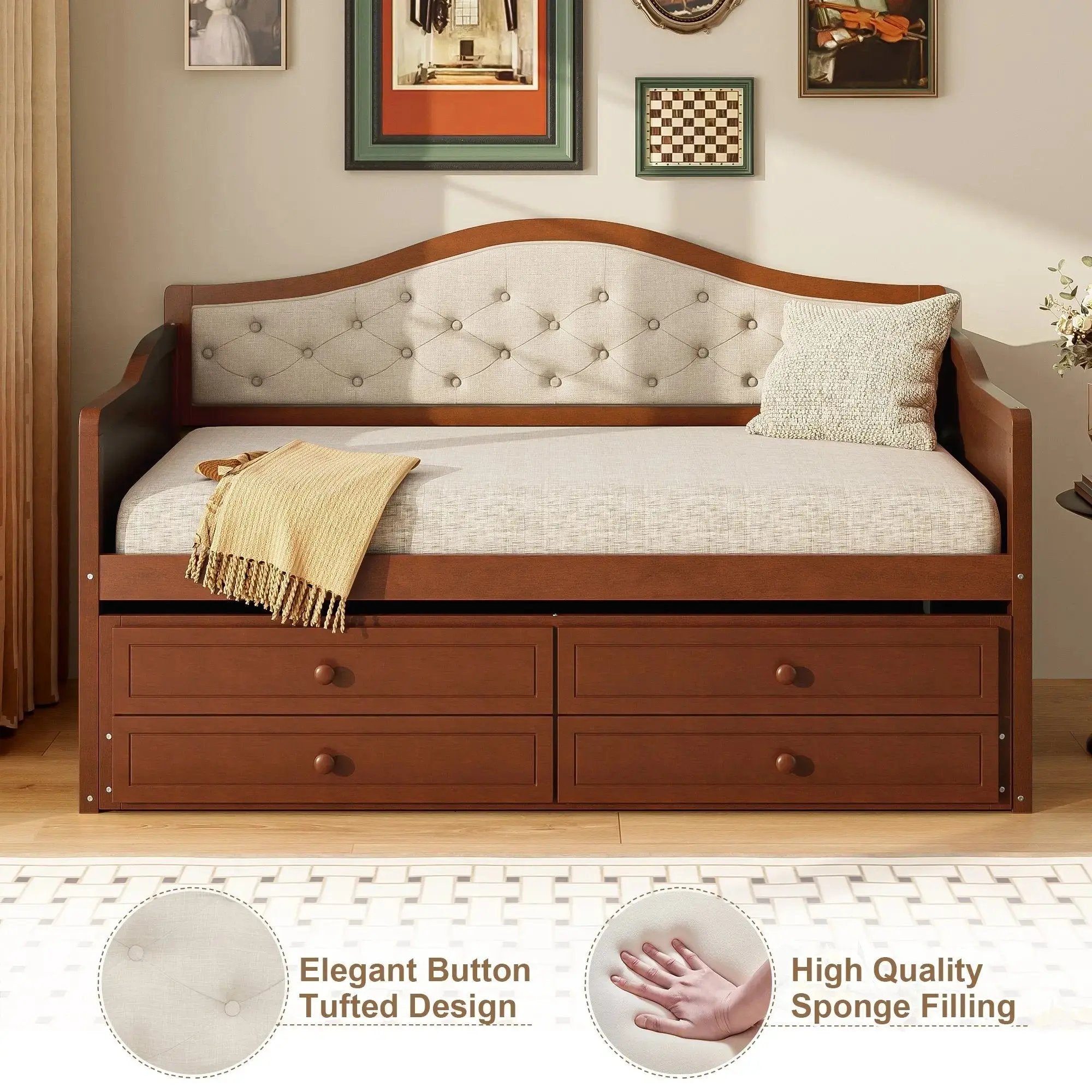 Twin Daybed with Trundle, Twin Size Daybed with 2 Storage Drawers - Direct Wicker