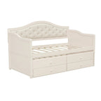Twin Daybed with Trundle, Twin Size Beige Daybed with 2 Storage Drawers - Direct Wicker