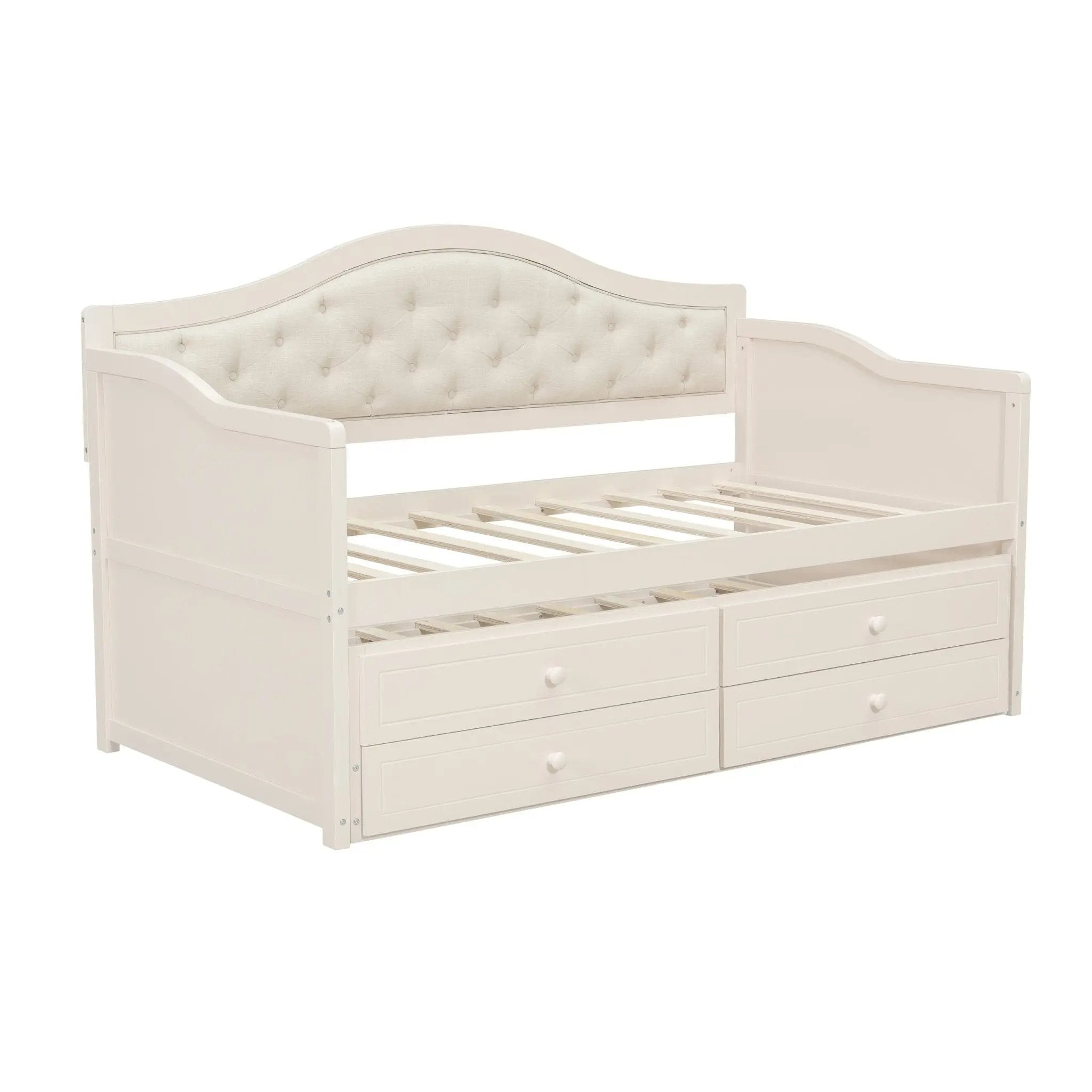 Twin Daybed with Trundle, Twin Size Beige Daybed with 2 Storage Drawers - Direct Wicker