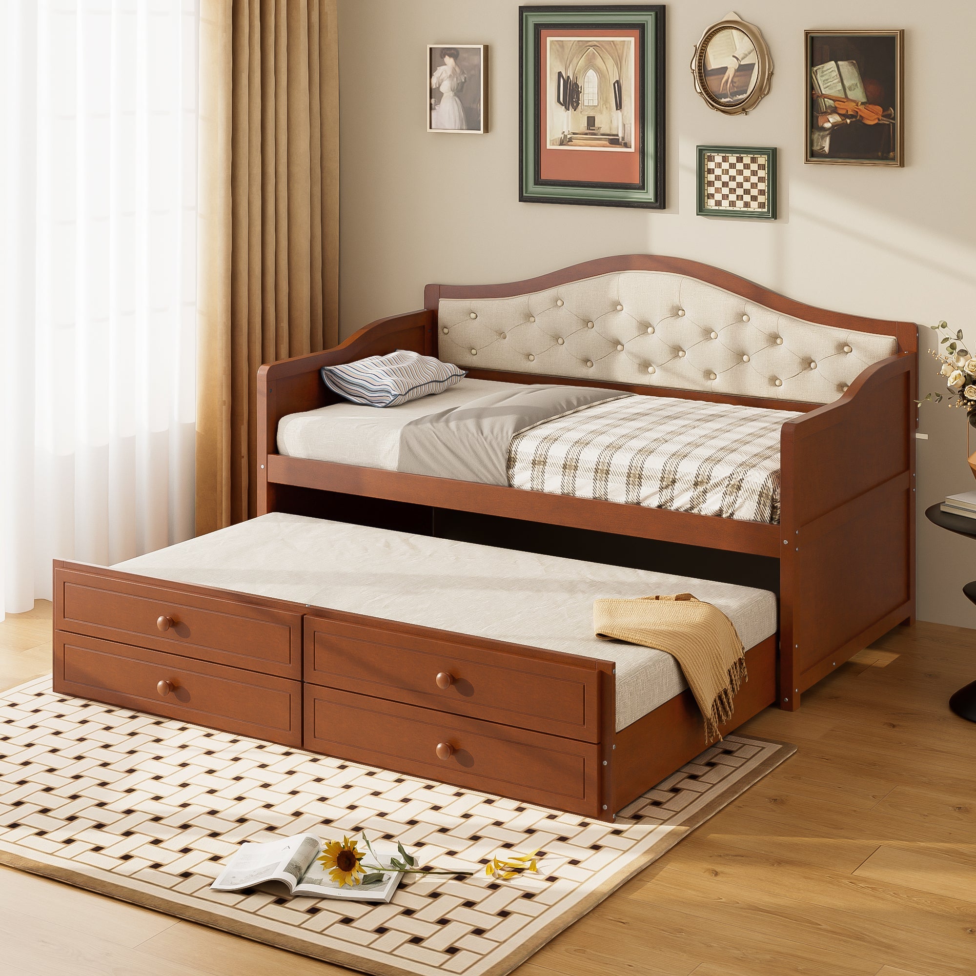 Twin Daybed with Trundle, Twin Size Daybed with 2 Storage Drawers - Direct Wicker