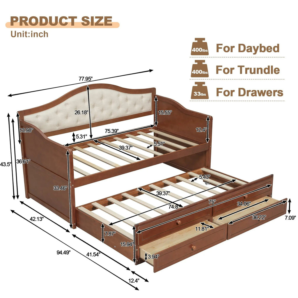 Twin Daybed with Trundle, Twin Size Daybed with 2 Storage Drawers - Direct Wicker