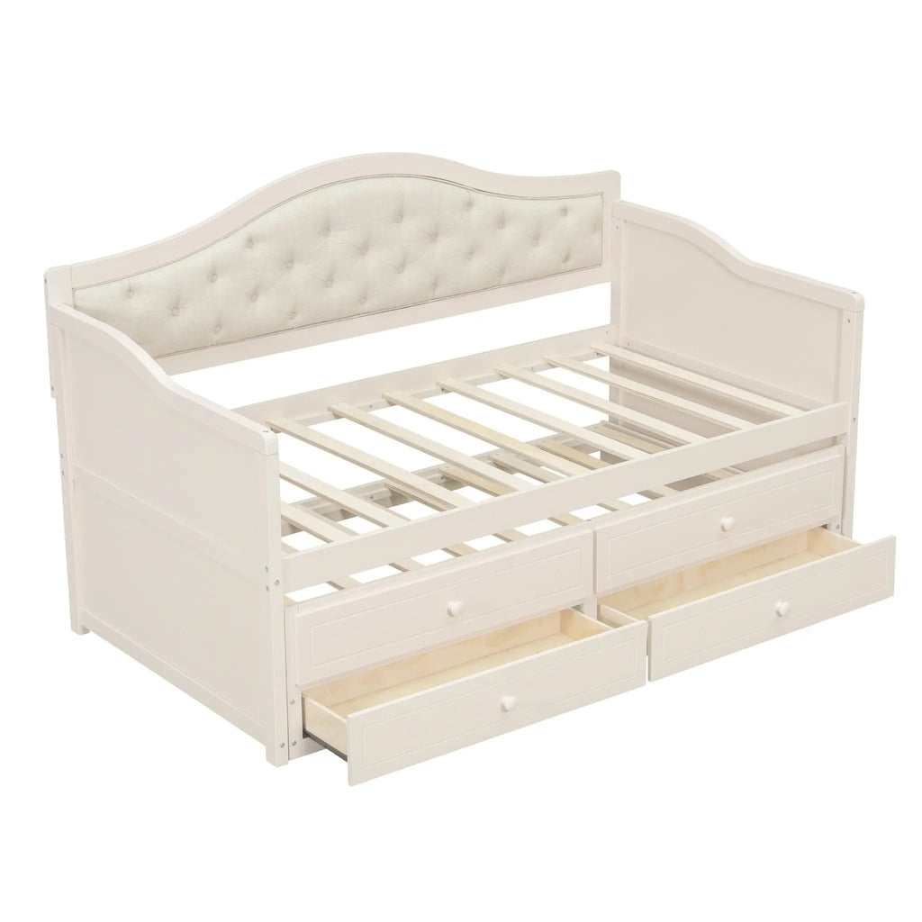 Twin Daybed with Trundle, Twin Size Beige Daybed with 2 Storage Drawers - Direct Wicker