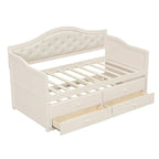 Twin Daybed with Trundle, Twin Size Beige Daybed with 2 Storage Drawers - Direct Wicker