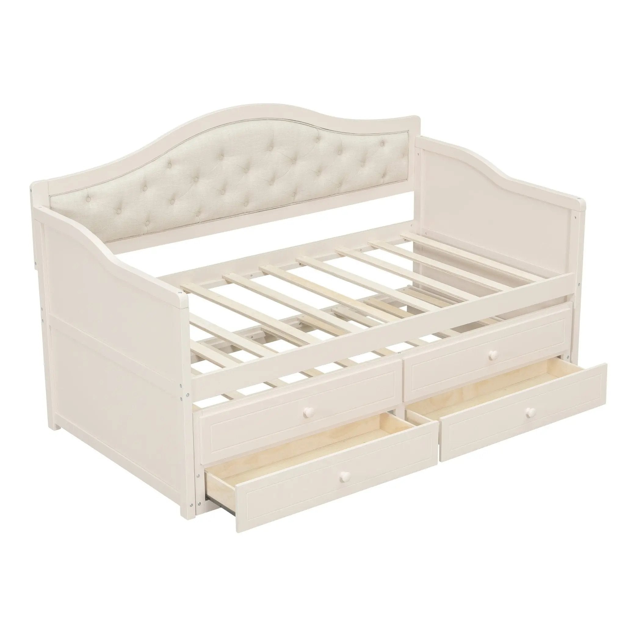 Twin Daybed with Trundle, Twin Size Beige Daybed with 2 Storage Drawers - Direct Wicker