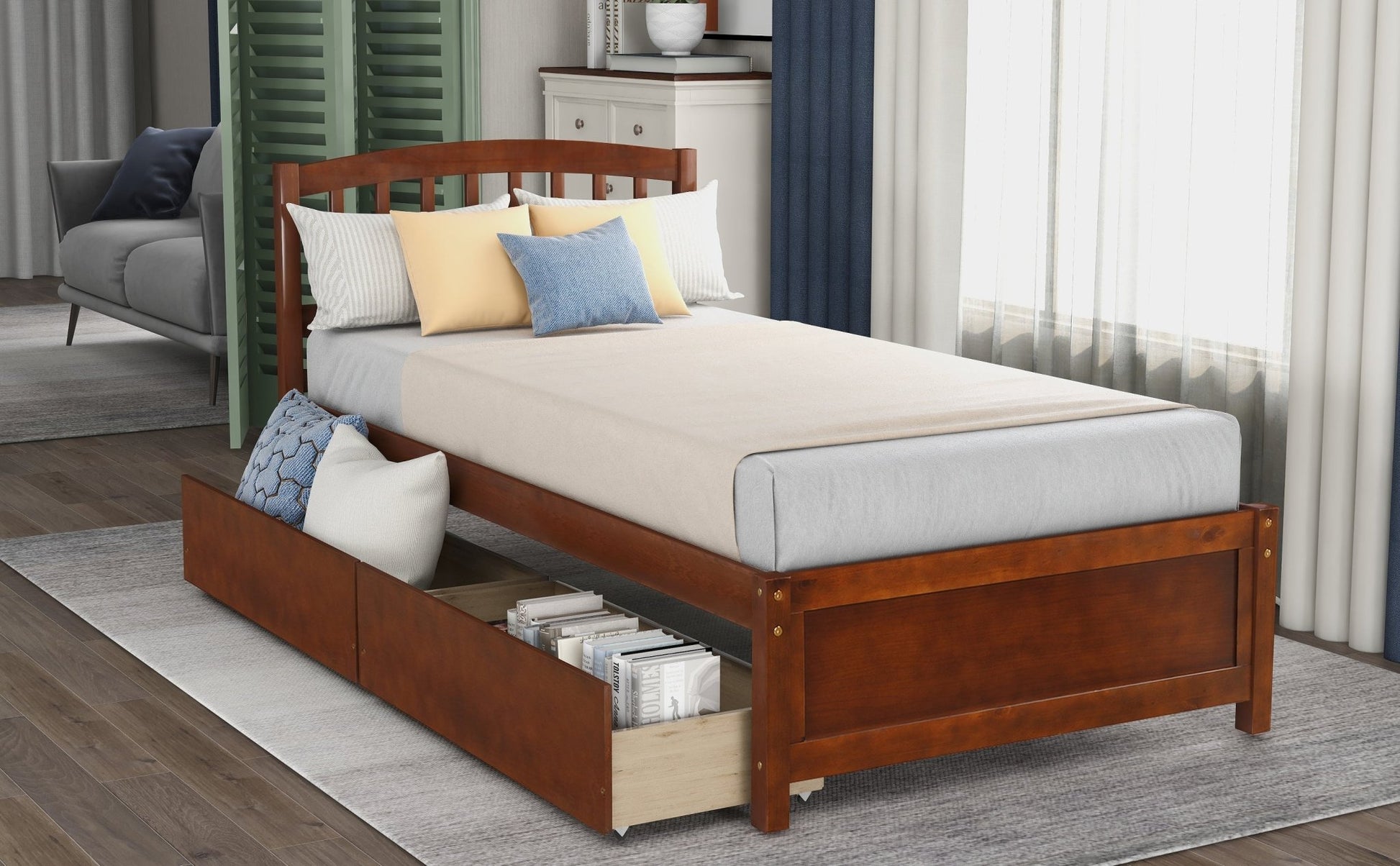 Twin Platform Storage Bed Frame with Two Drawers and Headboard (WF194279AAD) - Direct Wicker