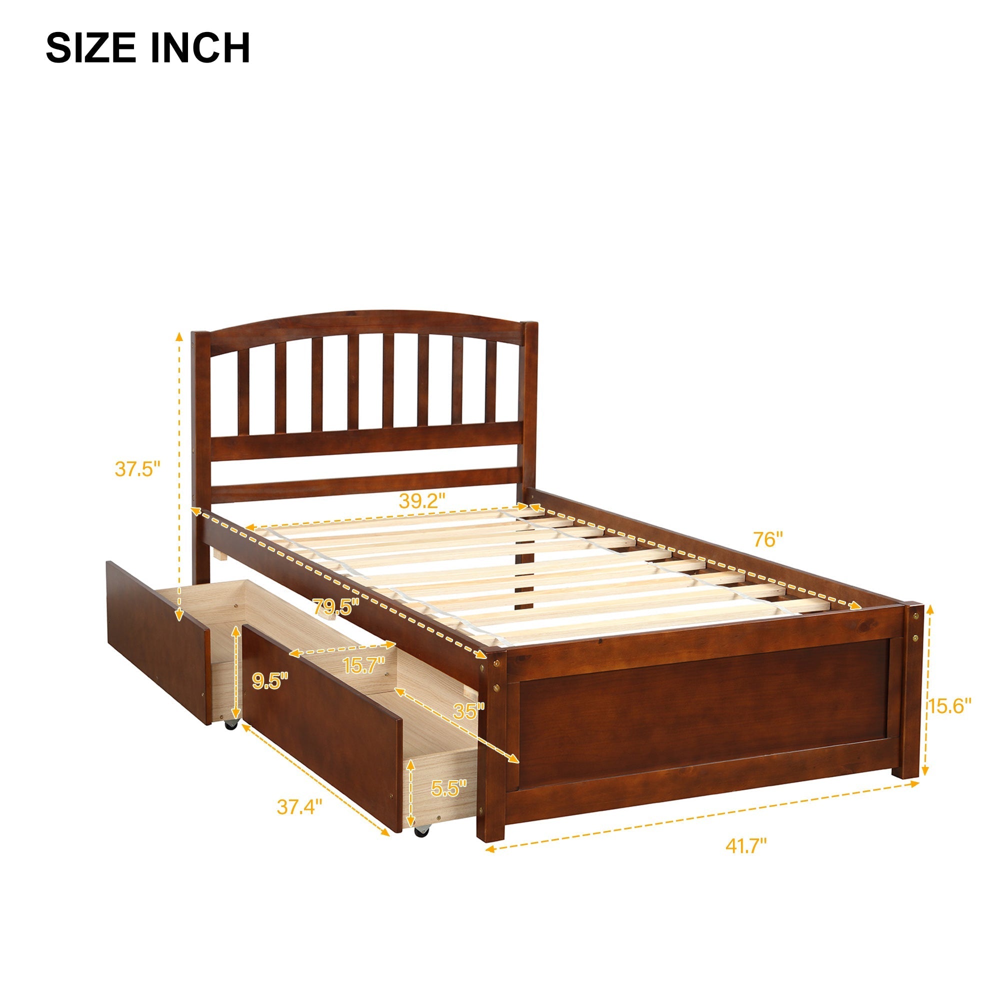 Twin Platform Storage Bed Frame with Two Drawers and Headboard (WF194279AAD) - Direct Wicker