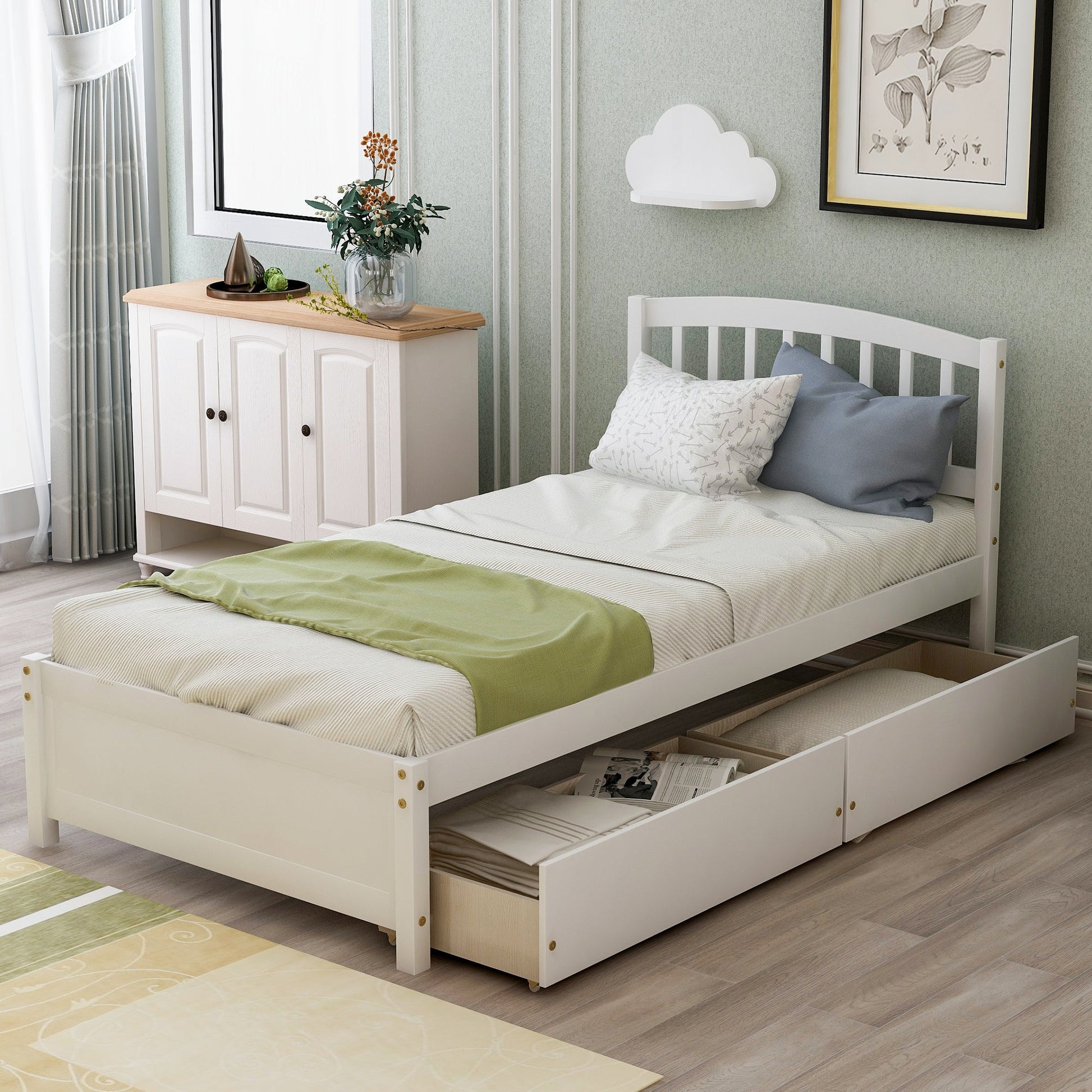 Twin Platform Storage Bed Wood Bed Frame (WF194279AAK) - Direct Wicker