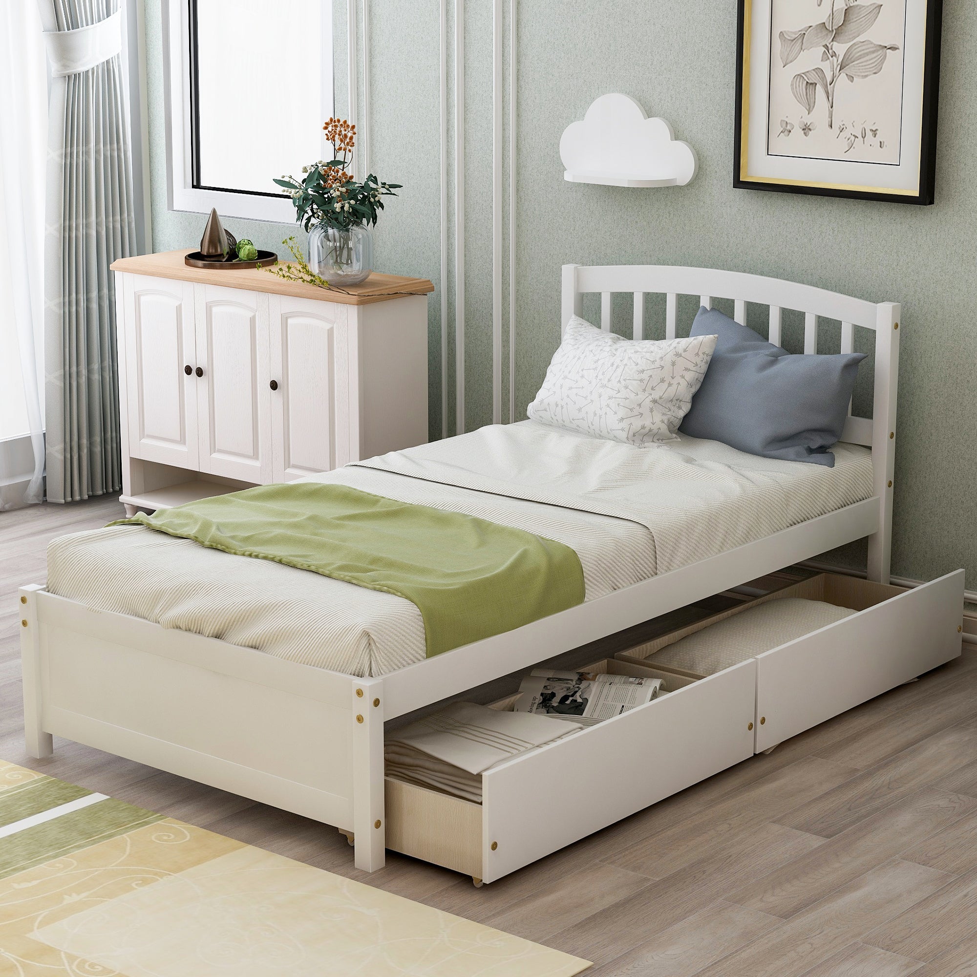 Twin Platform Storage Bed Wood Bed Frame (WF194279AAK) - Direct Wicker