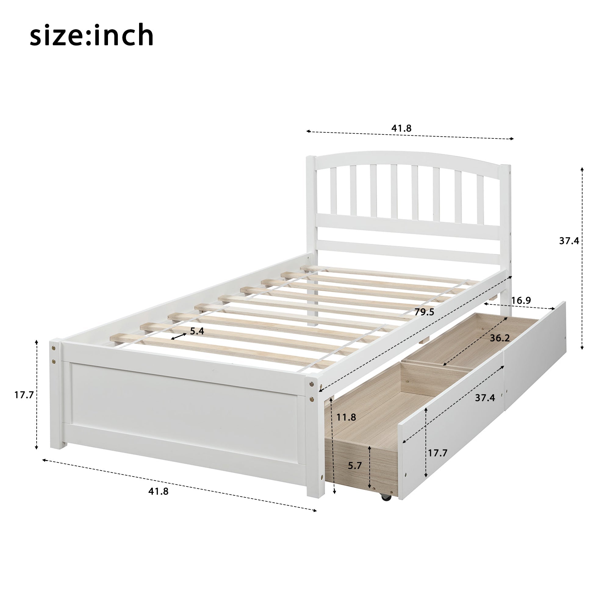 Twin Platform Storage Bed Wood Bed Frame (WF194279AAK) - Direct Wicker