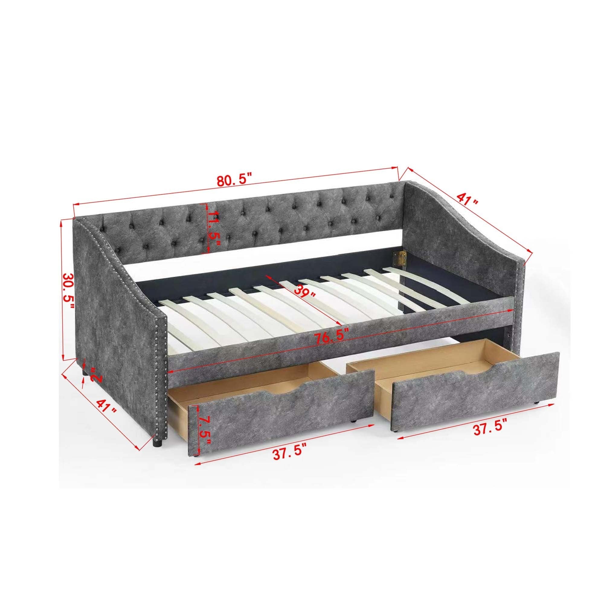 Twin Size Daybed with Drawers Upholstered Tufted Sofa Bed (W1413S00001) - Direct Wicker