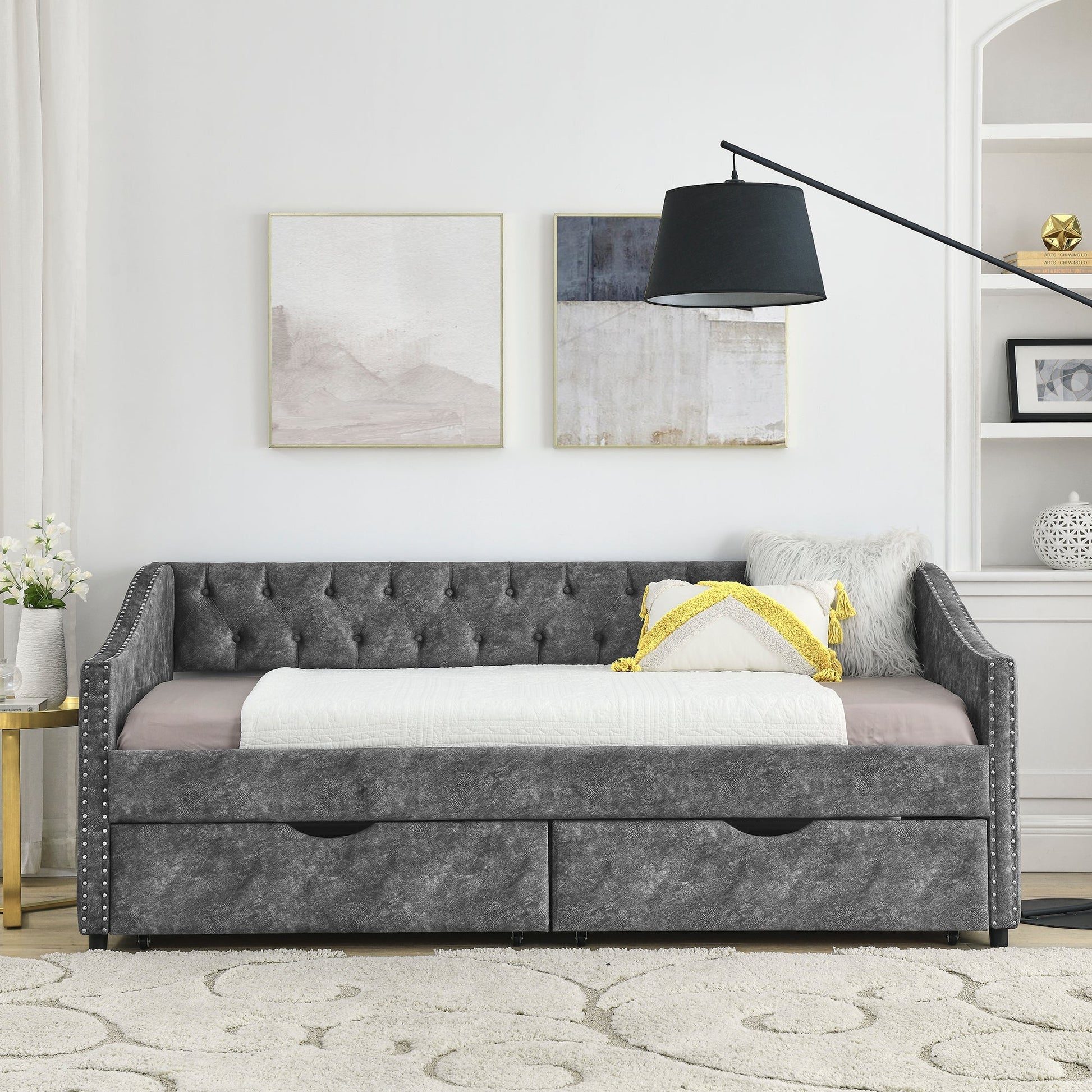 Twin Size Daybed with Drawers Upholstered Tufted Sofa Bed (W1413S00001) - Direct Wicker