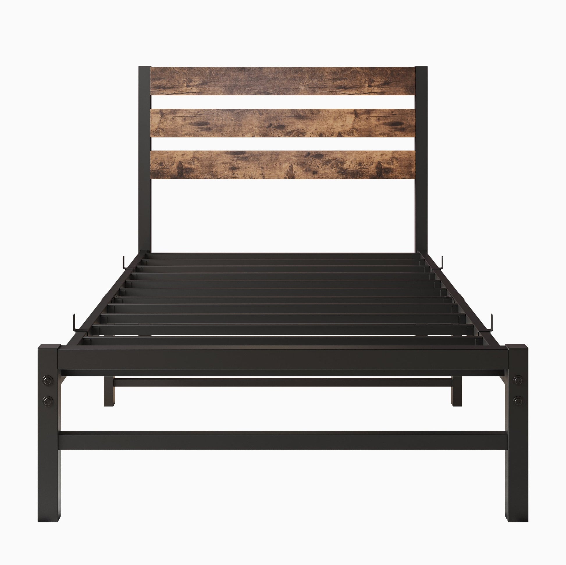 Twin Size Platform Bed Frame with Rustic Vintage Wood Headboard (W84084261) - Direct Wicker