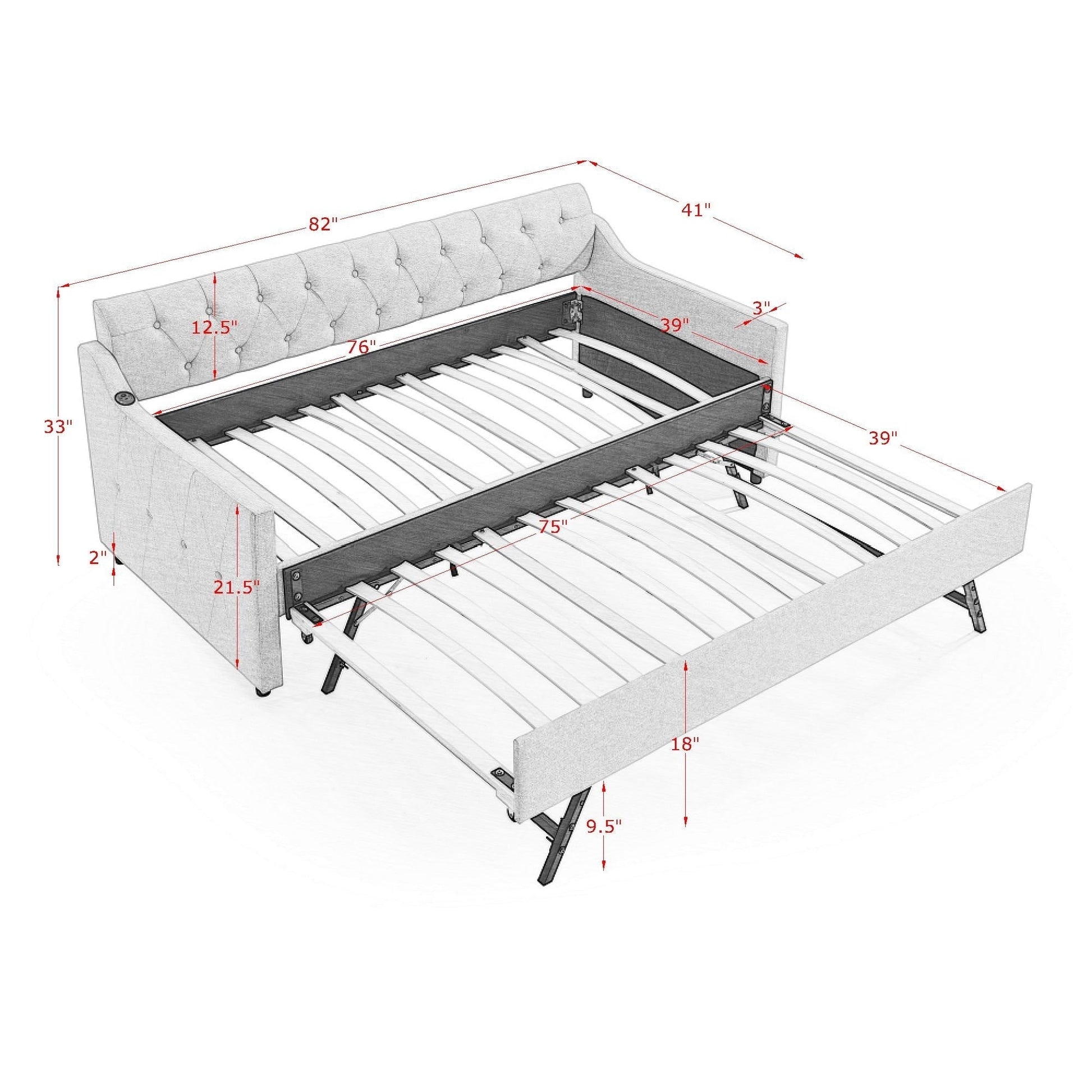Twin Size Upholstery DayBed with Twin Size Erectable Trundle (W1413S00027) - Direct Wicker