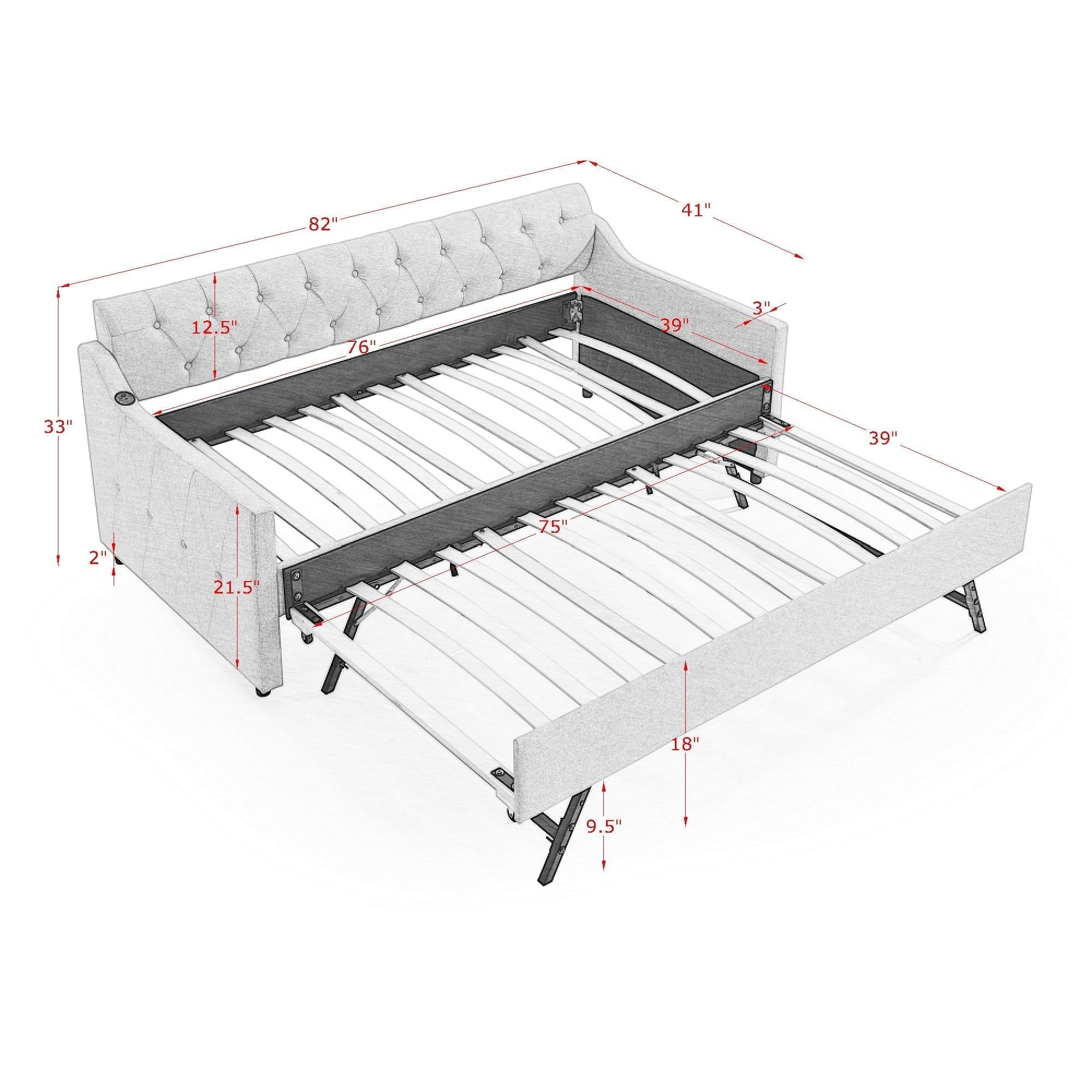 Twin Size Upholstery DayBed with Twin Size Erectable Trundle (W1413S00027) - Direct Wicker