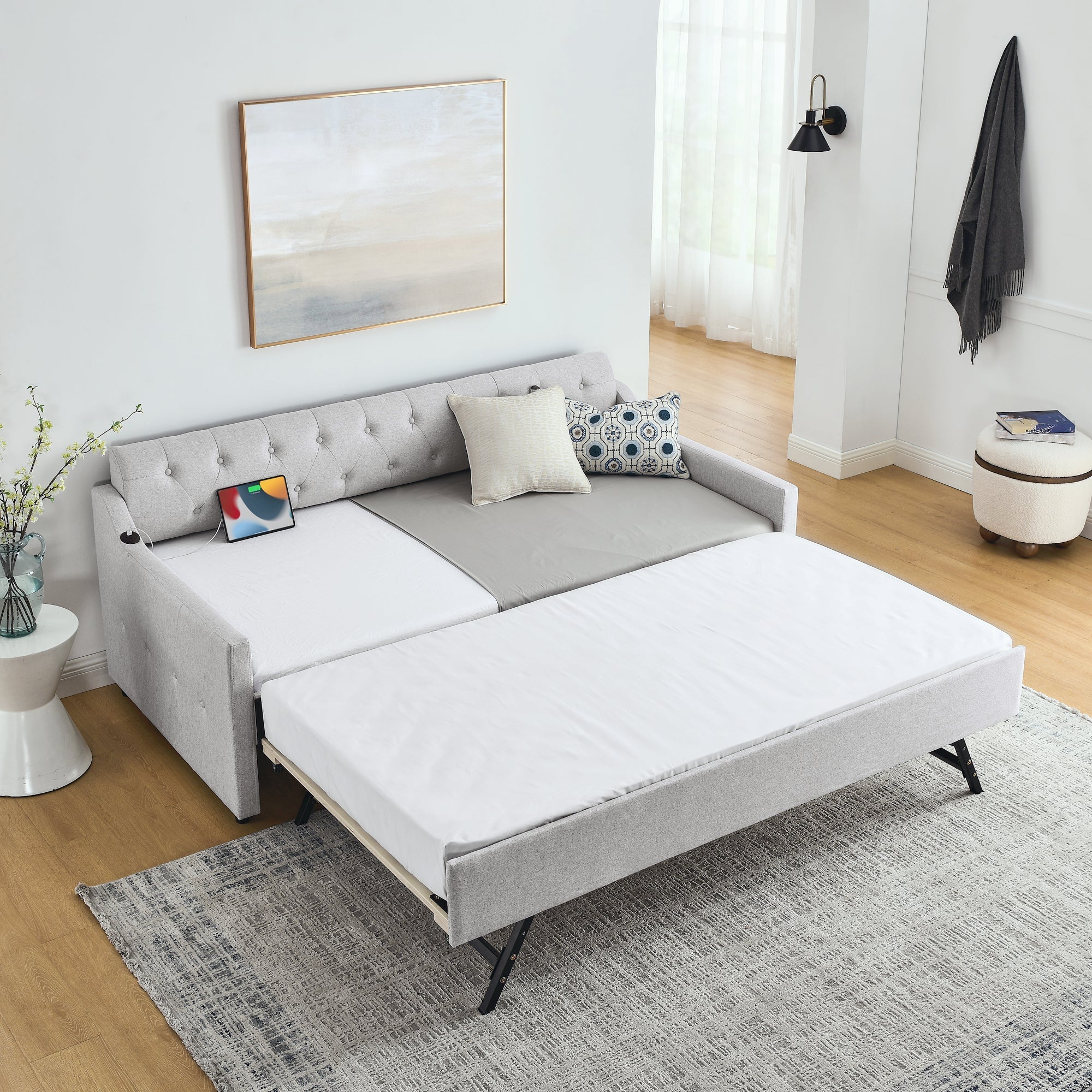 Twin Size Upholstery DayBed with Twin Size Erectable Trundle (W1413S00027) - Direct Wicker