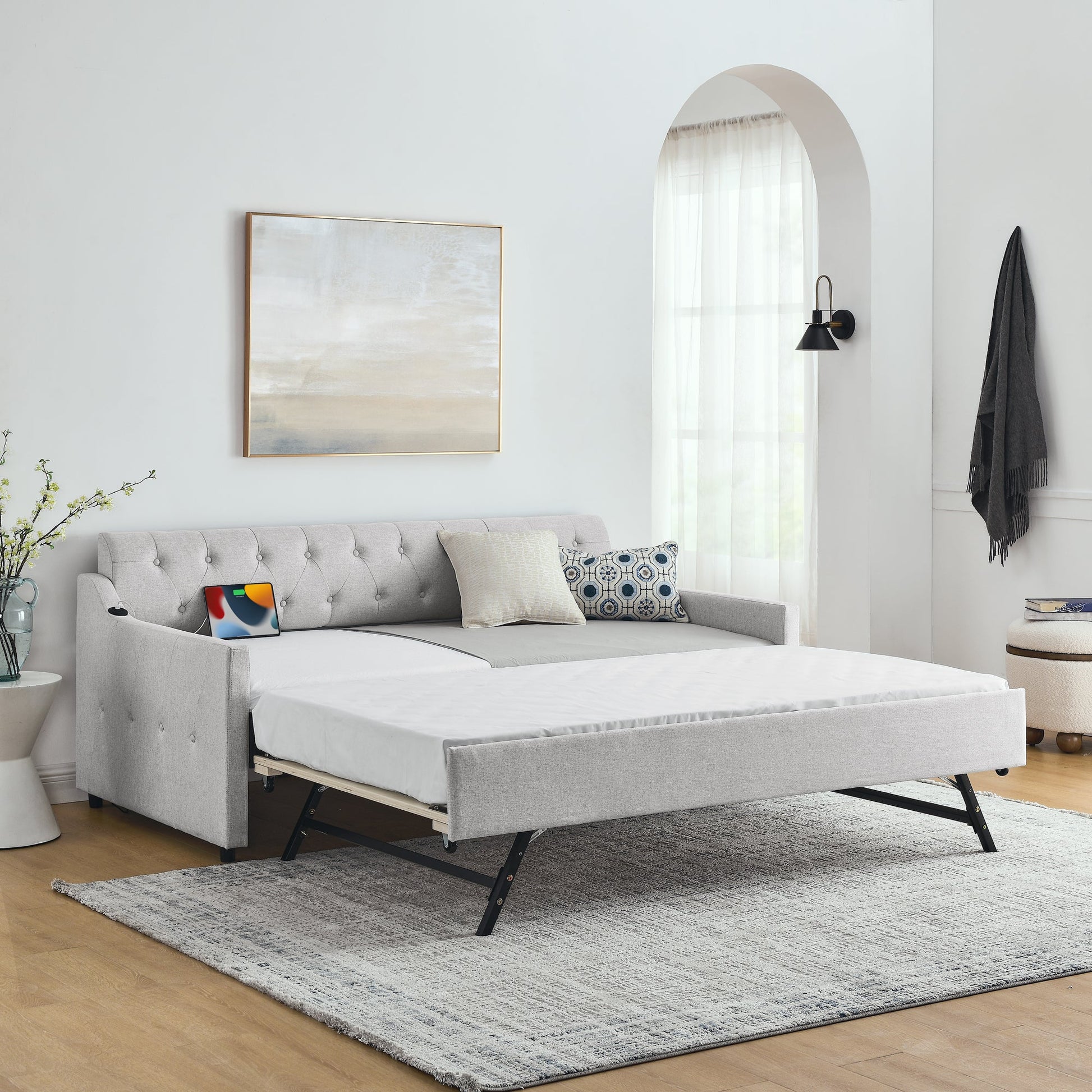 Twin Size Upholstery DayBed with Twin Size Erectable Trundle (W1413S00027) - Direct Wicker