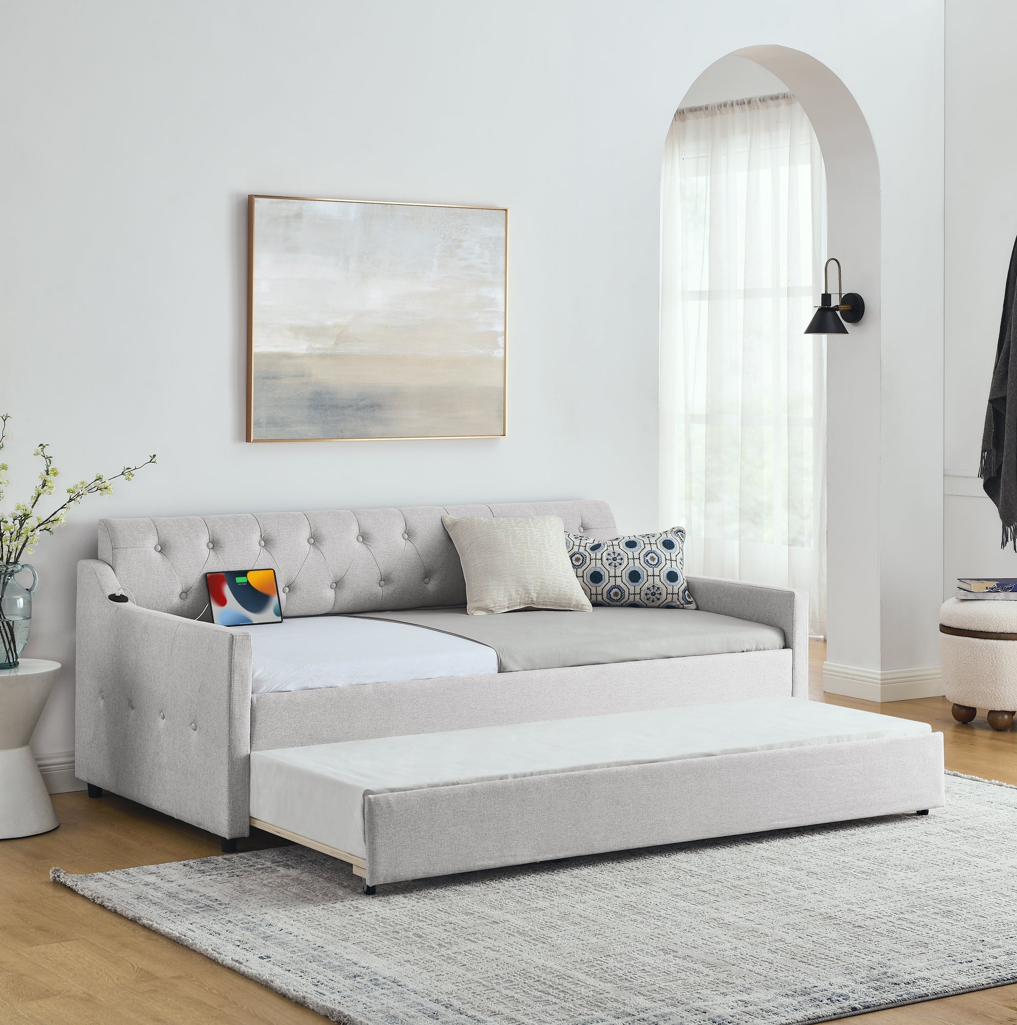 Twin Size Upholstery DayBed with Twin Size Erectable Trundle (W1413S00027) - Direct Wicker