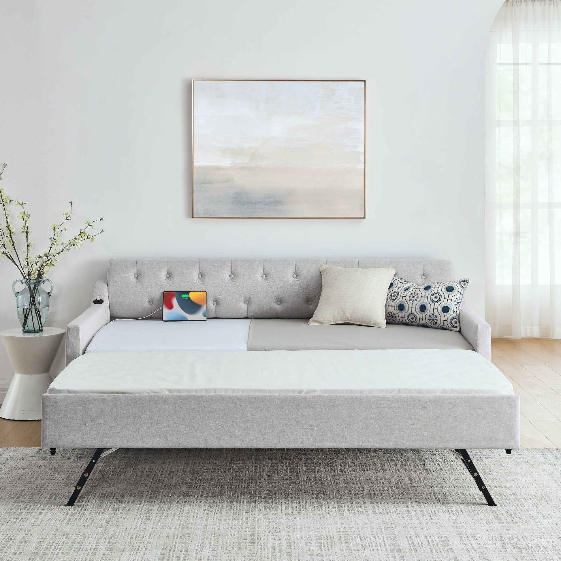 Twin Size Upholstery DayBed with Twin Size Erectable Trundle (W1413S00027) - Direct Wicker
