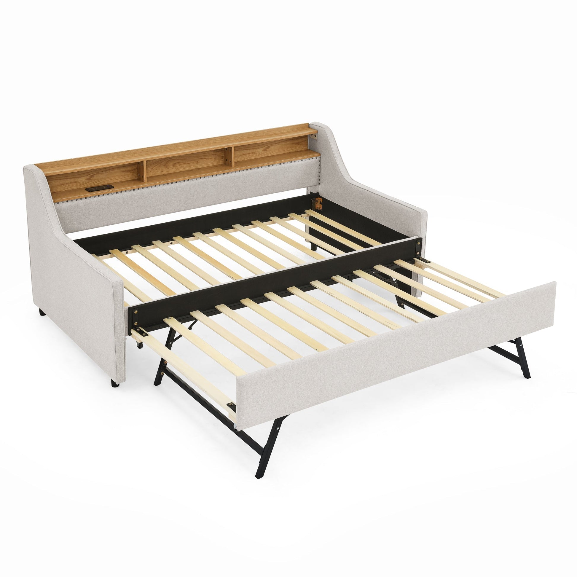 Twin Size Upholstery Sofa Bed with Three LED lights, with Storage Adjustable Headboard - Direct Wicker