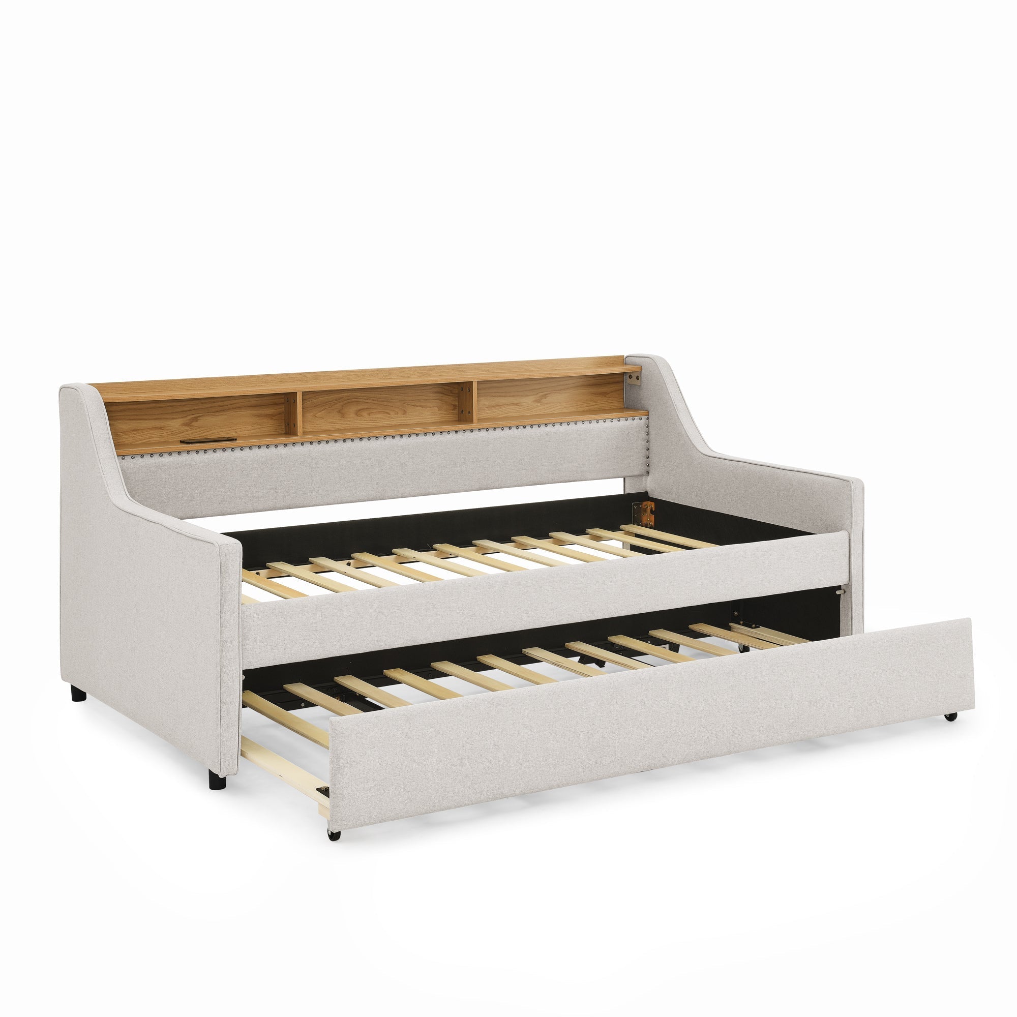Twin Size Upholstery Sofa Bed with Three LED lights, with Storage Adjustable Headboard - Direct Wicker