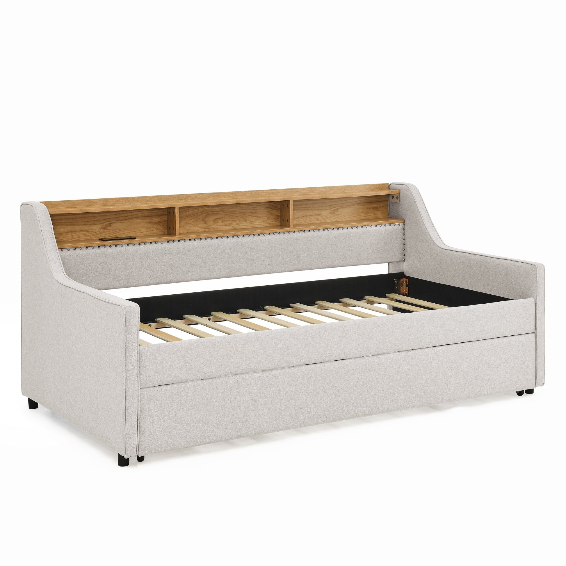 Twin Size Upholstery Sofa Bed with Three LED lights, with Storage Adjustable Headboard - Direct Wicker