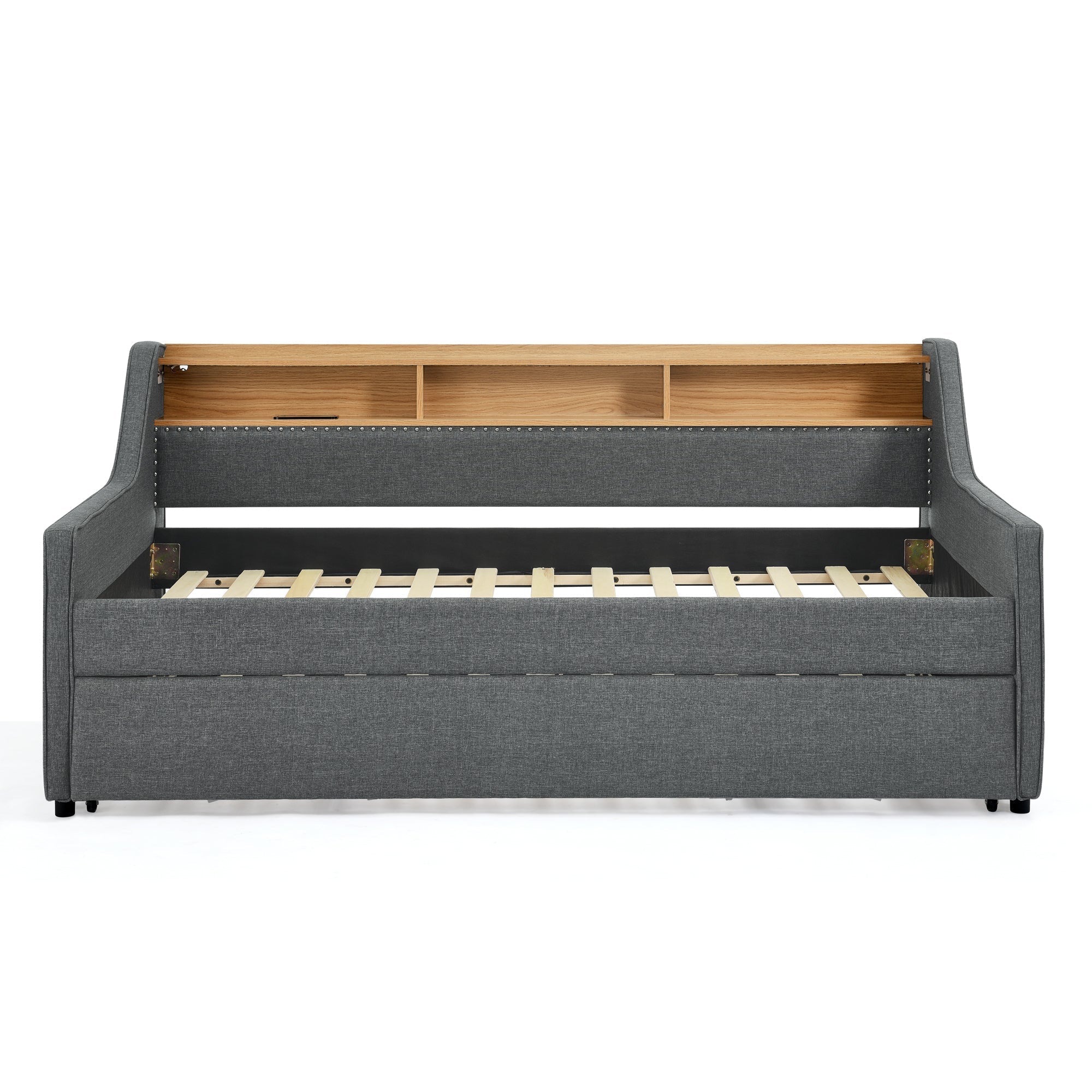 Twin Size Upholstery Sofa Bed with Three LED lights, with Storage Adjustable Headboard - Direct Wicker