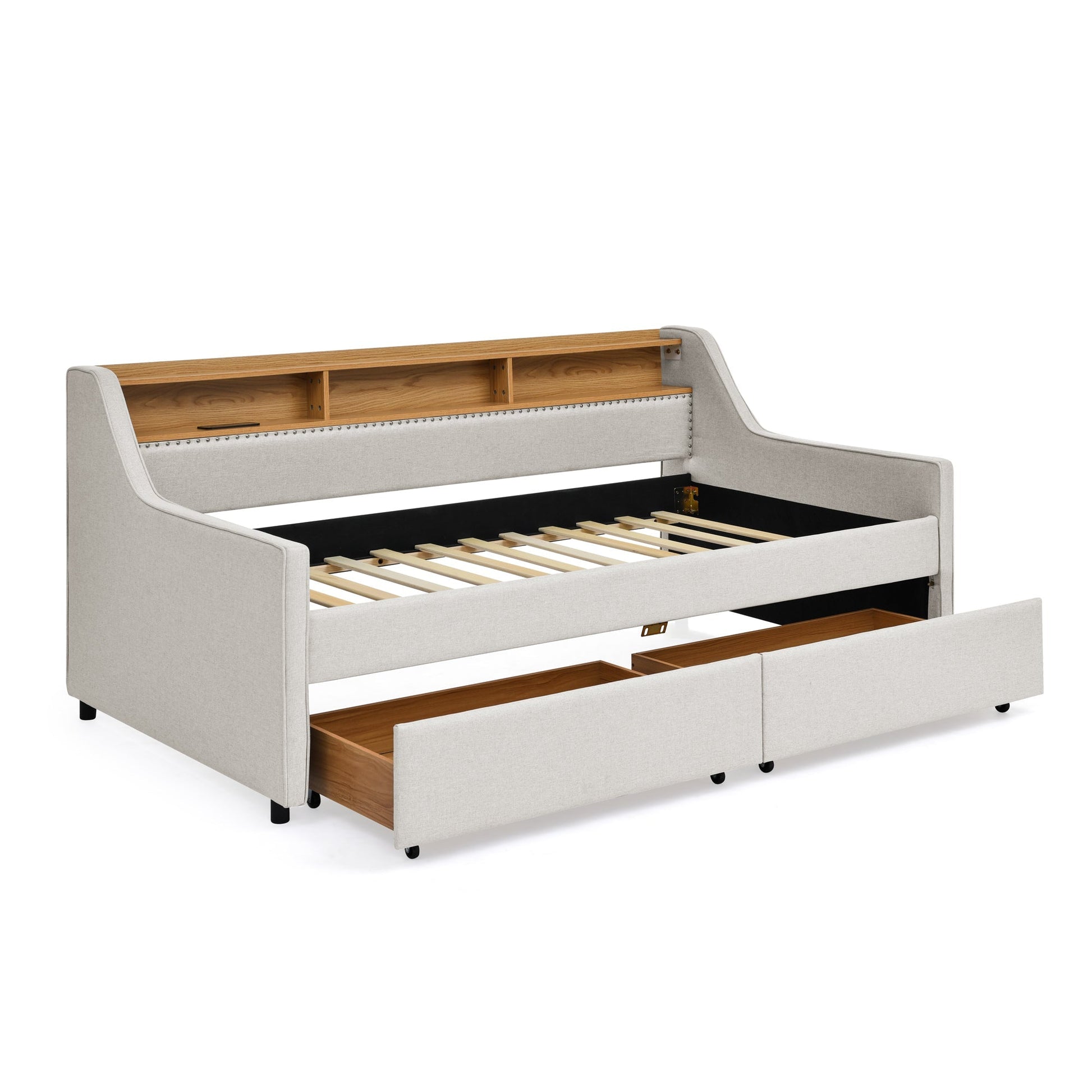 Twin Size Upholstery Sofa Bed with Three LED lights, with Storage Adjustable Headboard - Direct Wicker