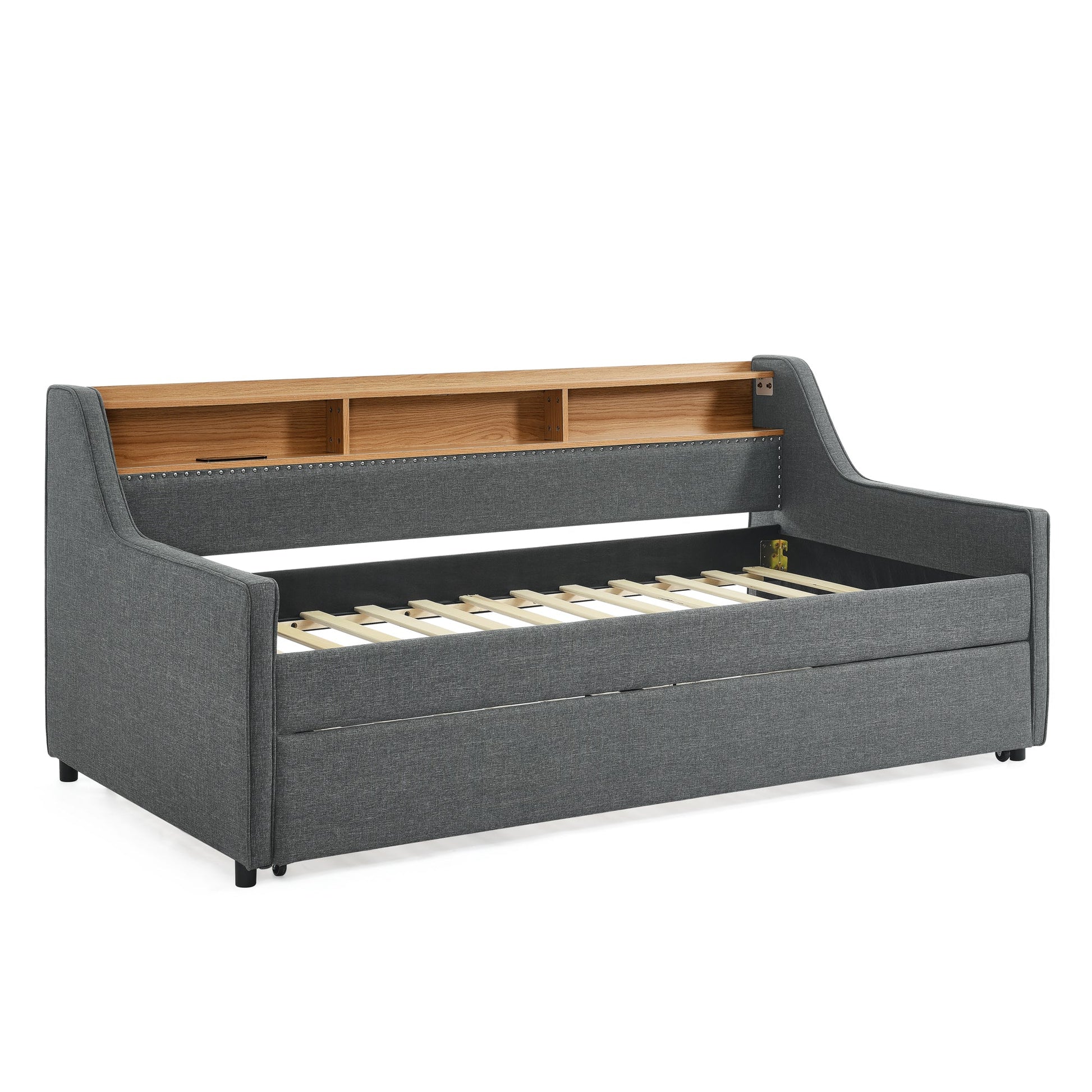 Twin Size Upholstery Sofa Bed with Three LED lights, with Storage Adjustable Headboard - Direct Wicker